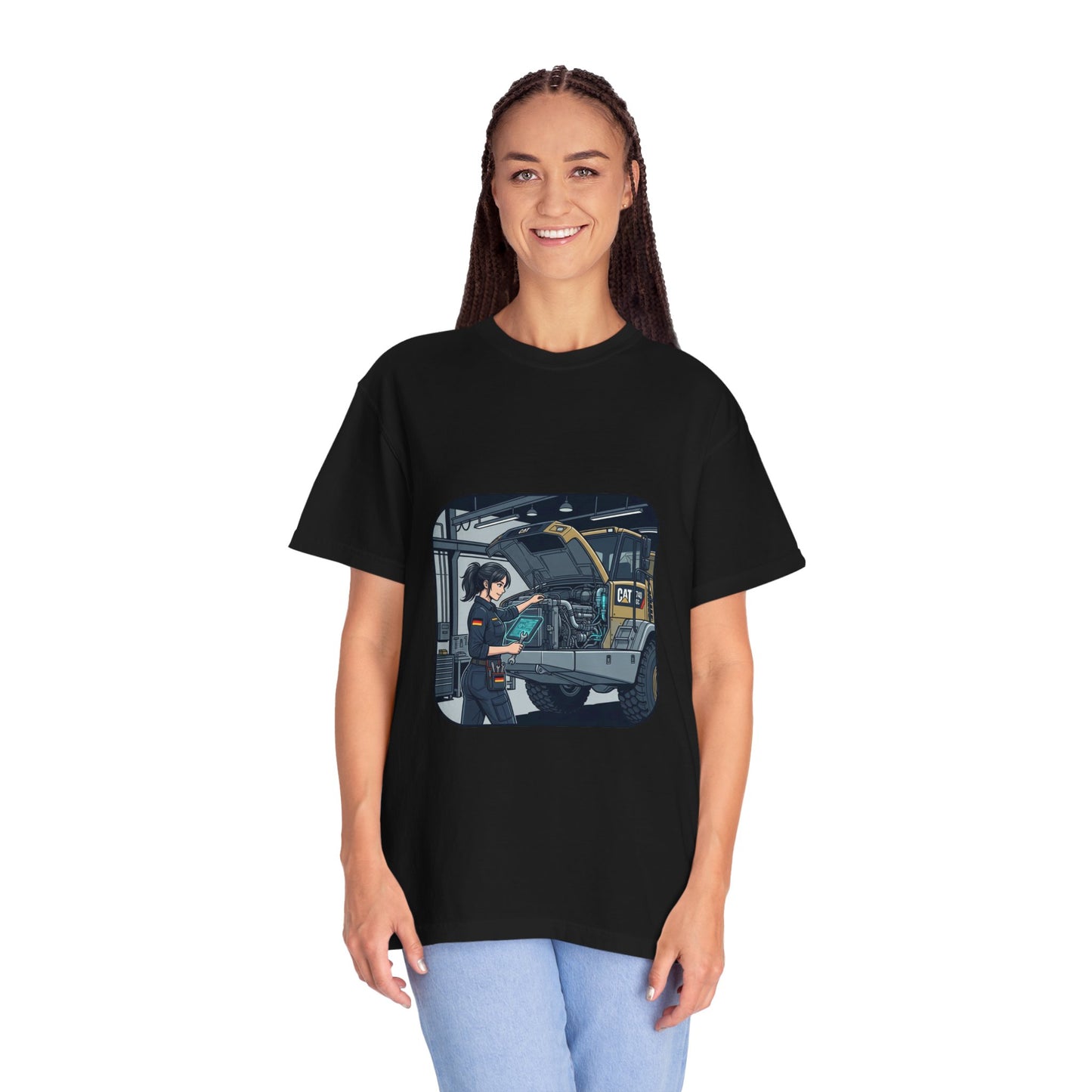 Mechanic Garage Scene T-Shirt — Vintage Truck Repair Illustration