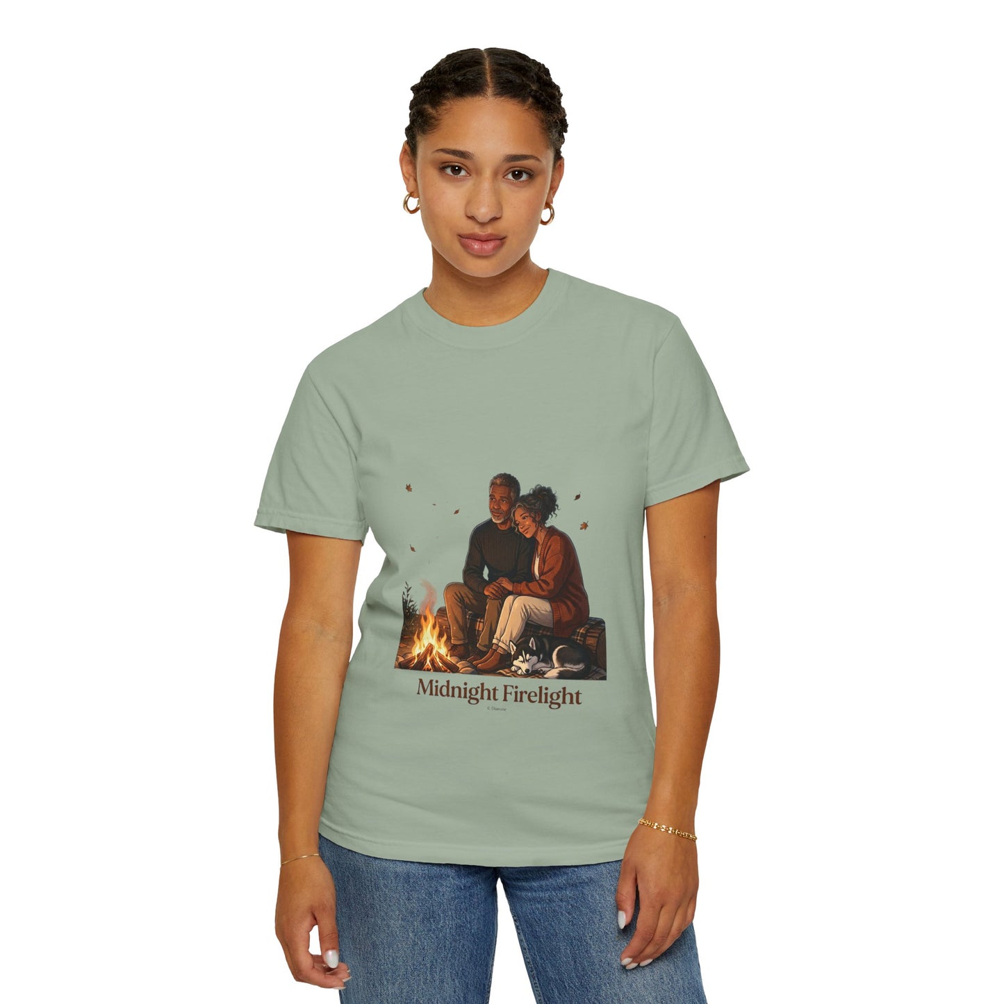 Midnight Firelight T-Shirt — Cozy Couple Campfire Graphic Tee