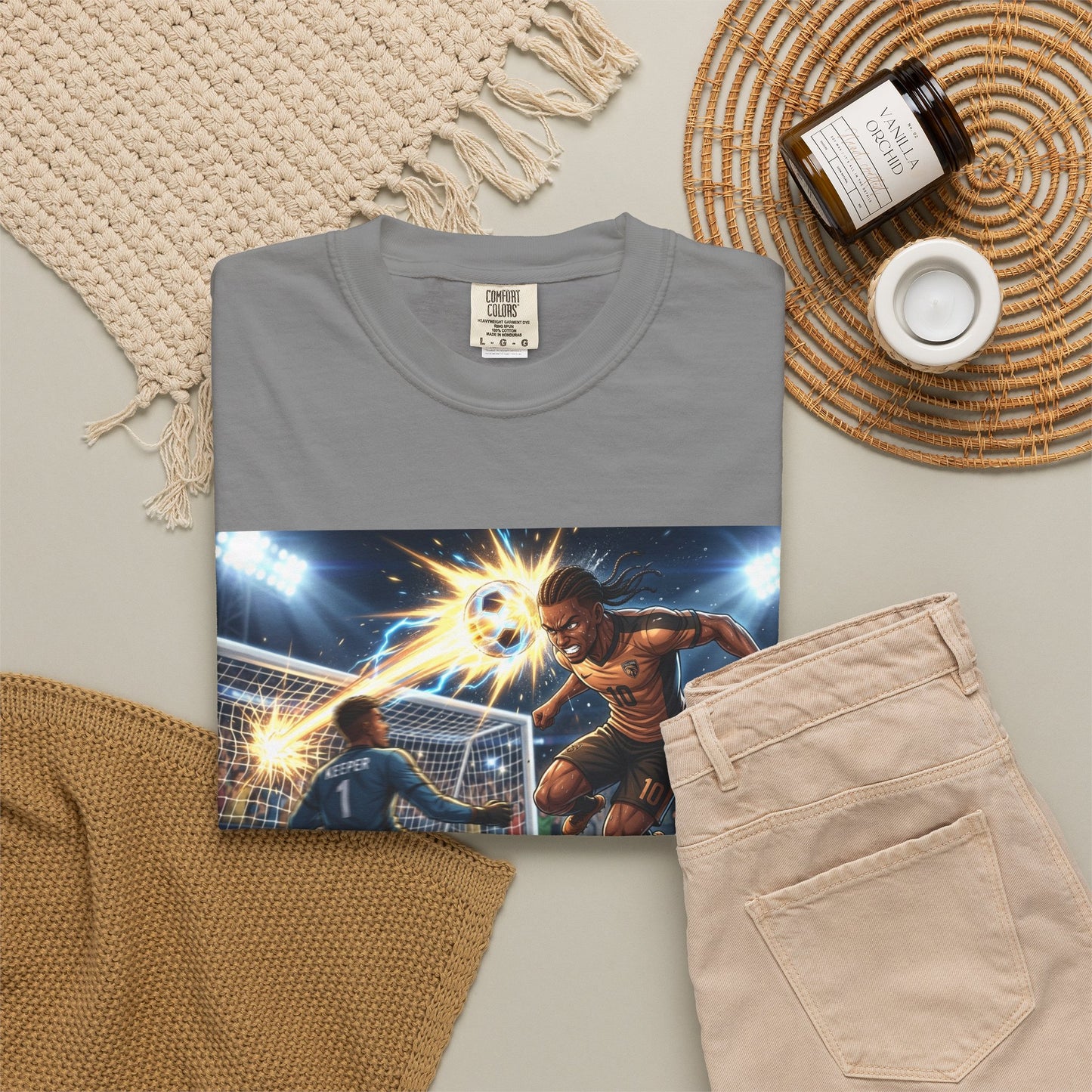 Soccer Goal Celebration T-Shirt — Action Football Scene Graphic Tee
