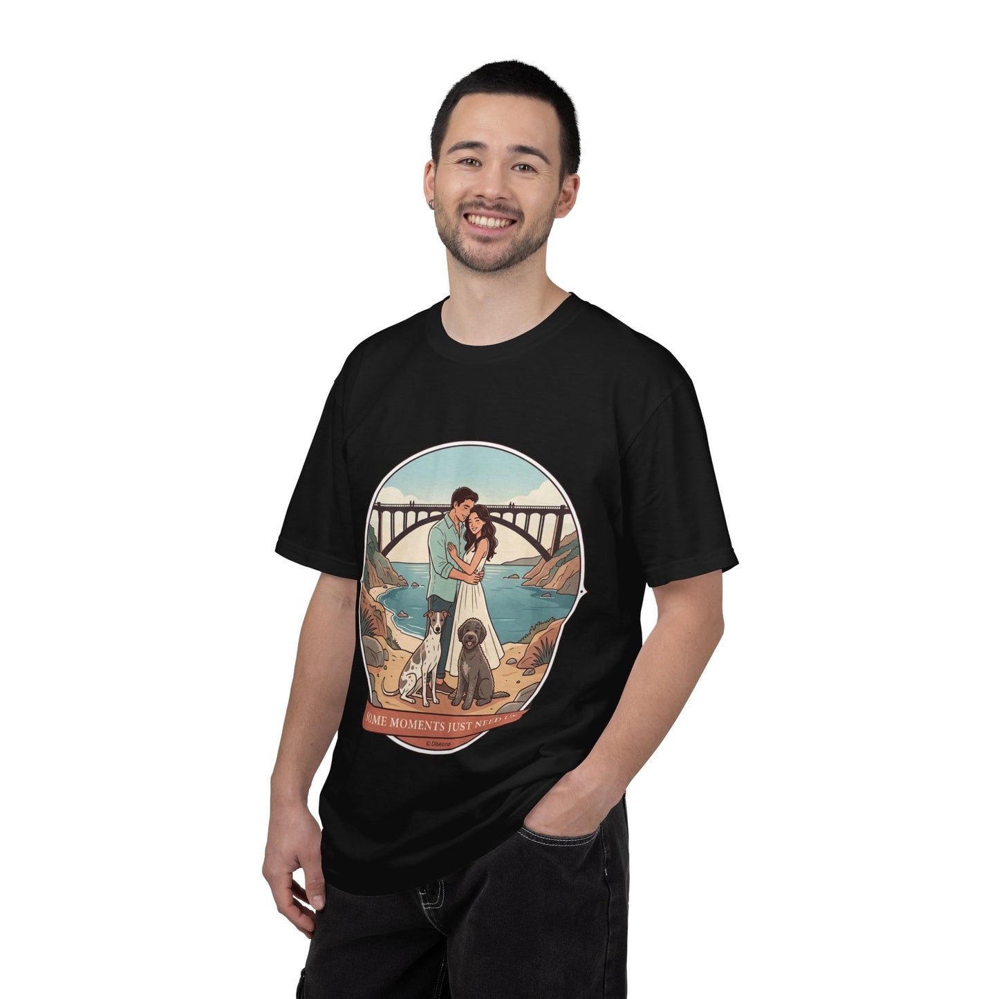 T-Shirt — Romantic Coastal Couples Tee “Some Moments Are Forever” with Dogs