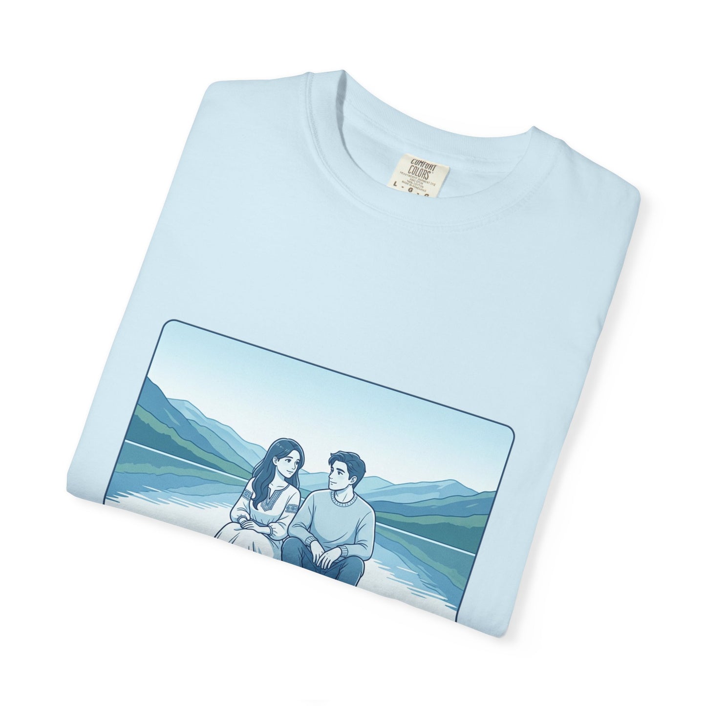 Peaceful Moments Tee — Couple Sitting by Lake Graphic T-Shirt