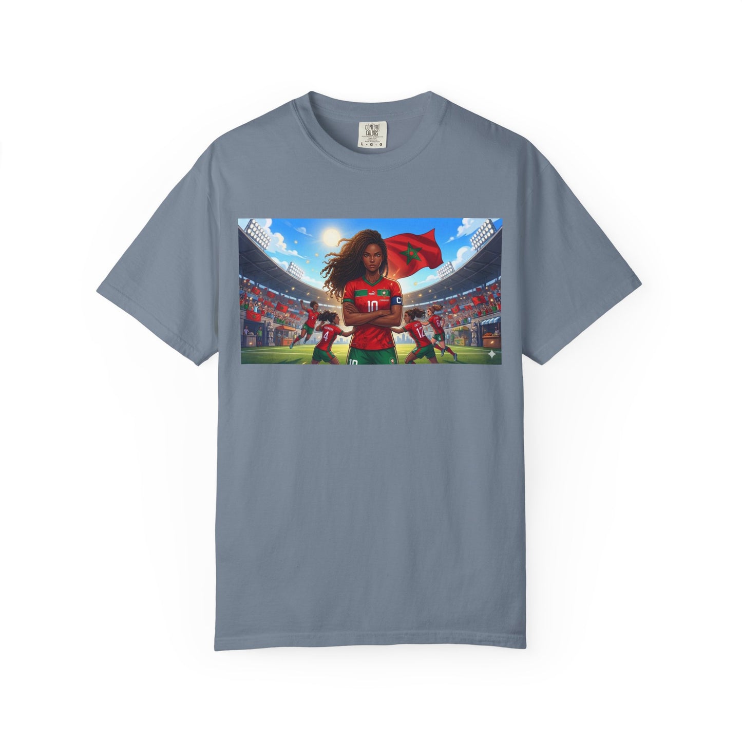 Morocco Soccer Champion Graphic T-Shirt — Inspiring Women’s Football Stadium Design