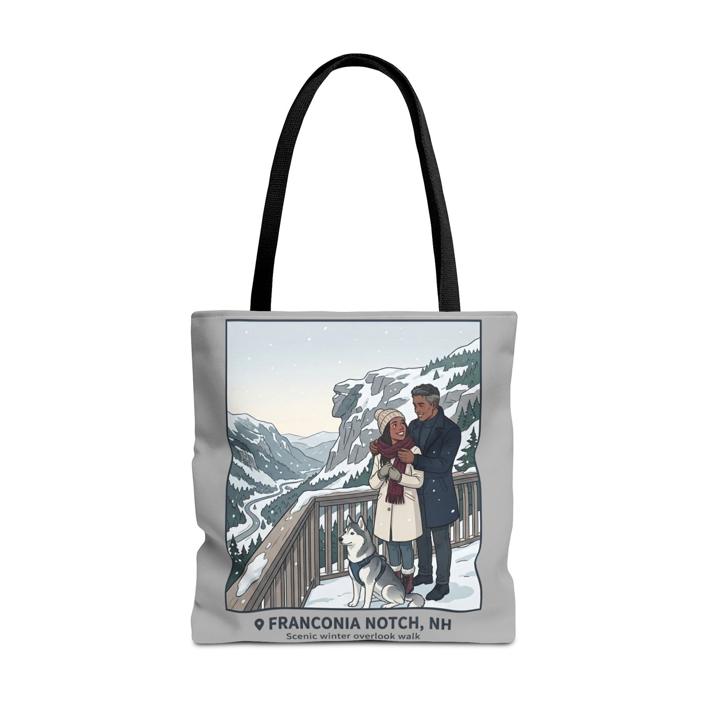 Franconia Notch Winter Couple Tote Bag — Scenic New Hampshire Snowy Overlook Tote