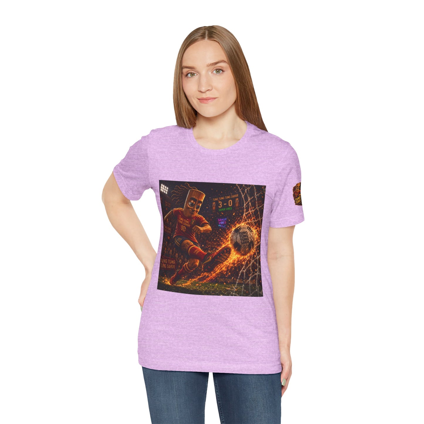Tung Tung Tung Sahur Soccer Kick Firestorm Graphic Tee — ‘Goal’ Animated Kick Design