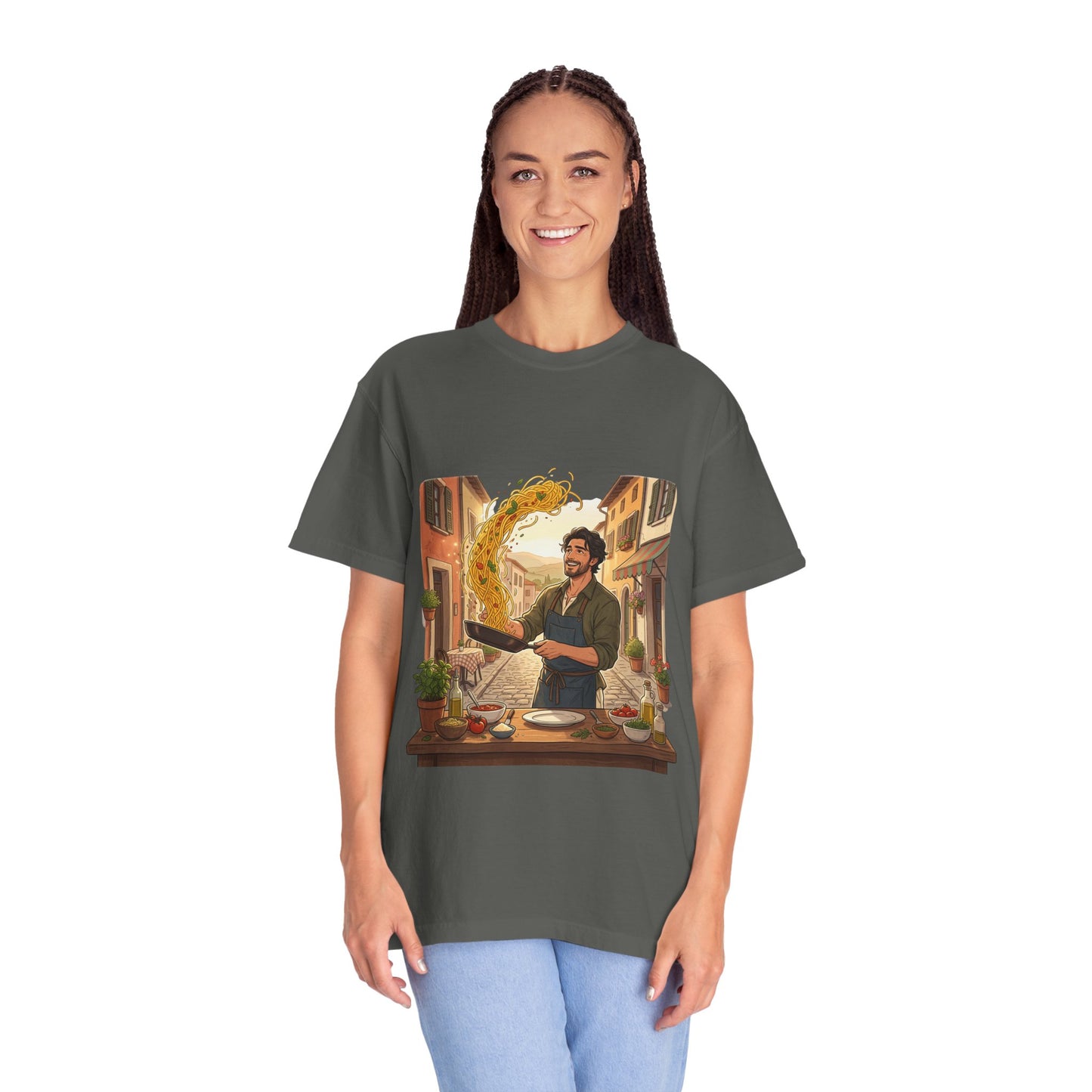 Italian Chef Pasta Toss T-Shirt — Vintage Street Kitchen Cooking Graphic Tee