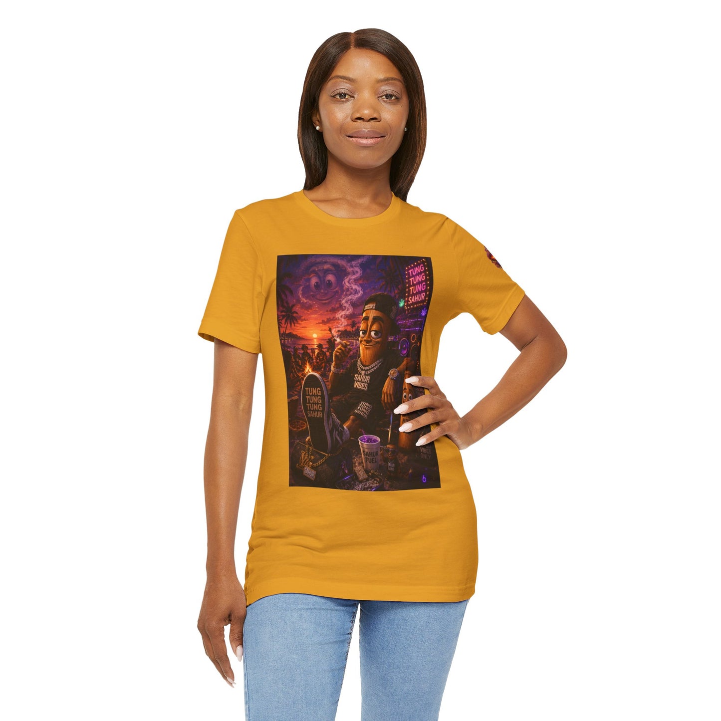 Tung Tung Tung Sahur Laid-Back Nightlife Graphic Tee — "Things Take Time" Urban Cartoon Design