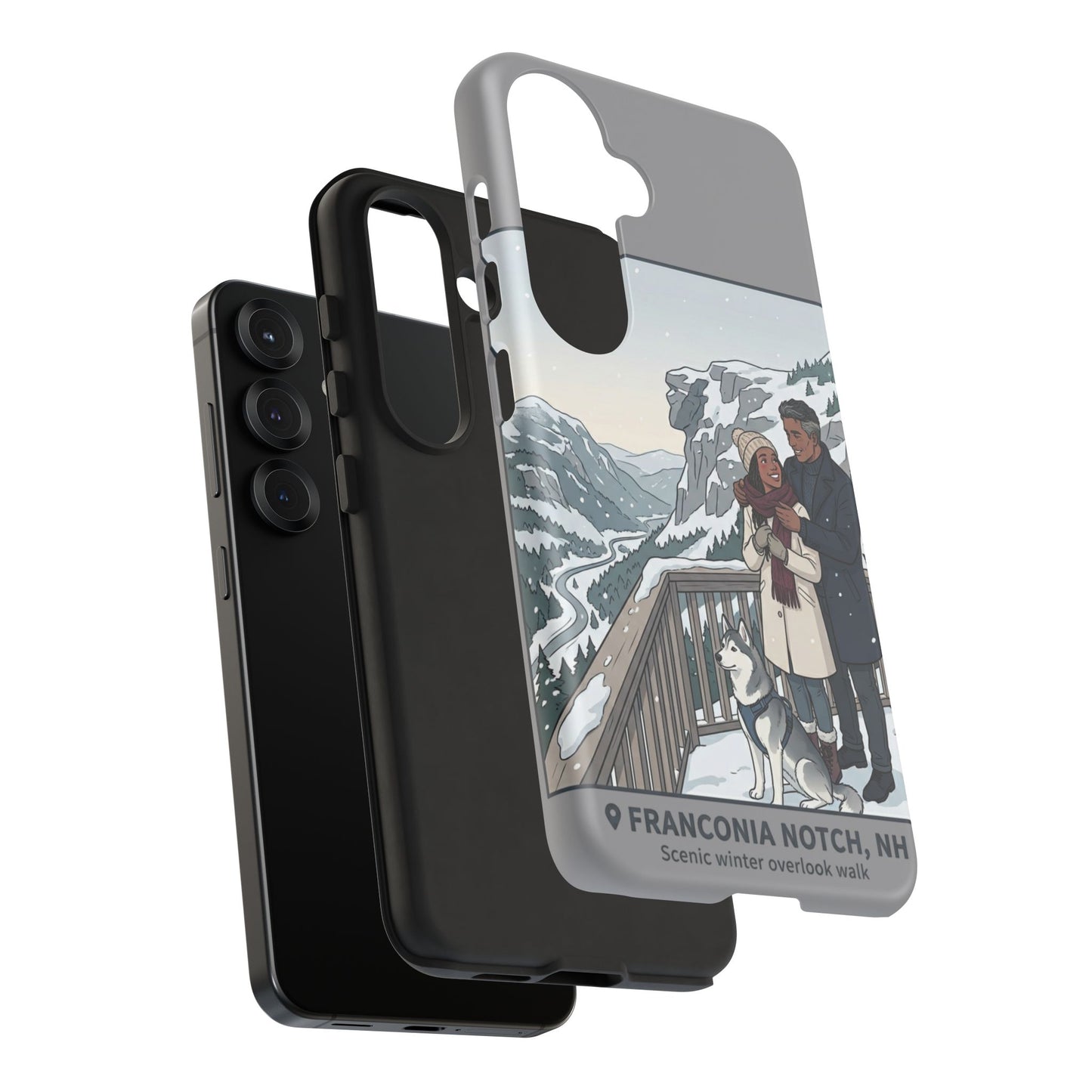 Winter Scenic Phone Case — Franconia Notch NH Couples & Husky Design