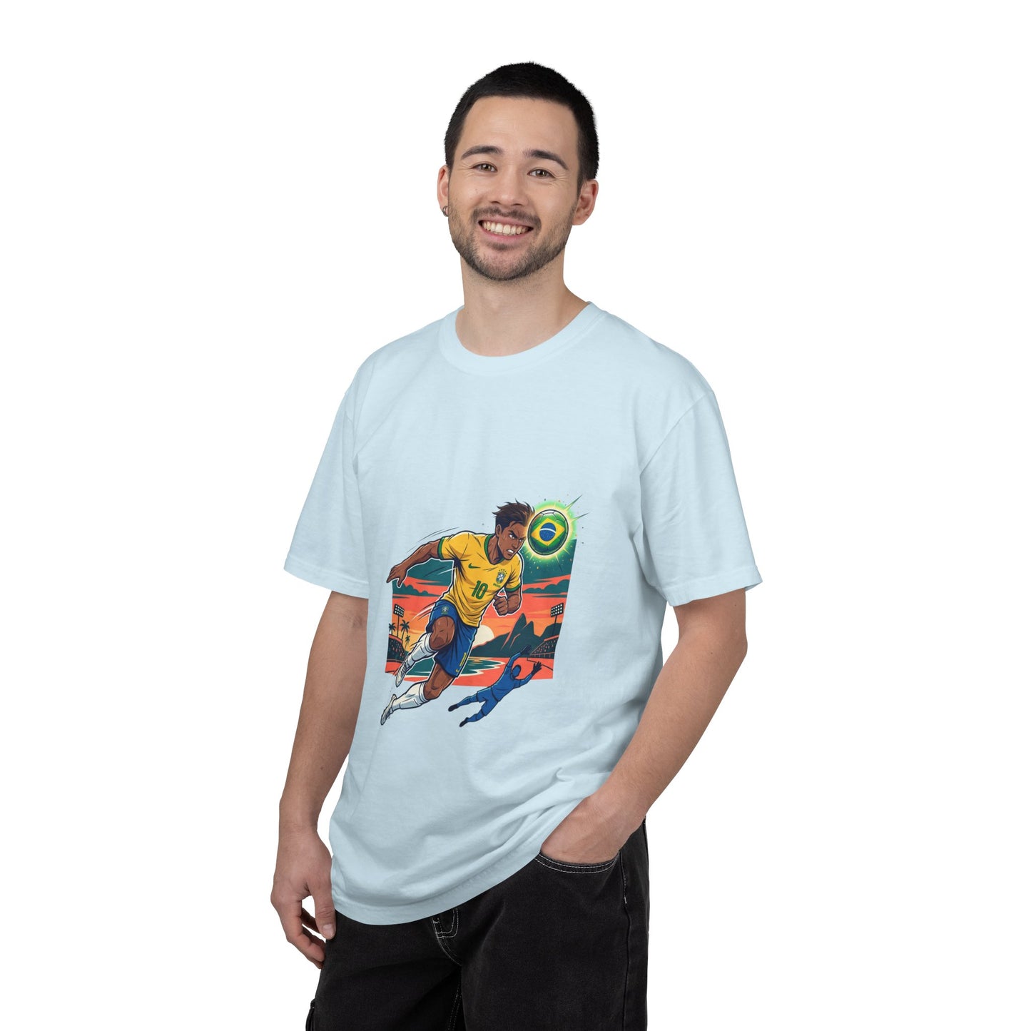 Brazil Soccer Player Graphic T-Shirt — Retro Sunset Football Tee