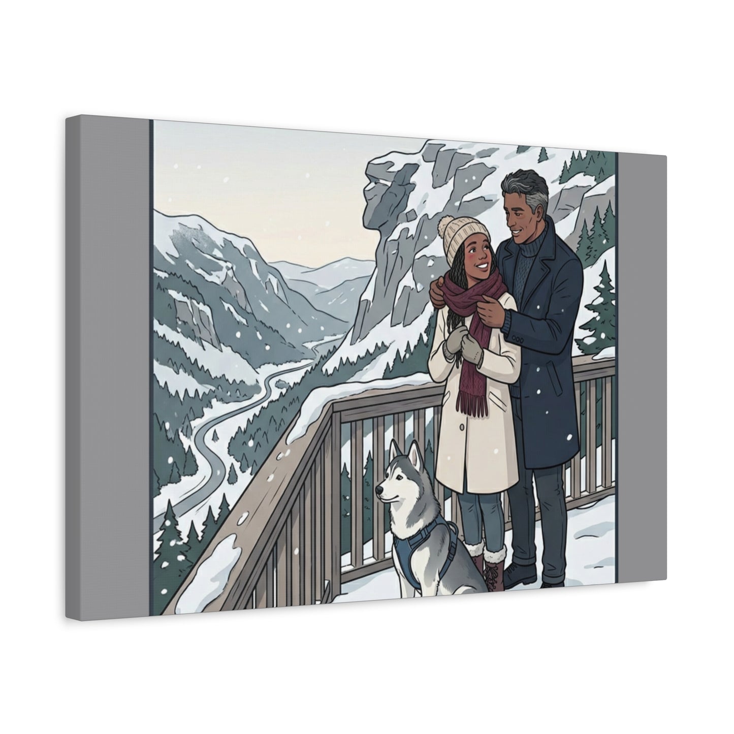 Franconia Notch Winter Couple Canvas Wall Art — Scenic New Hampshire Snowy Overlook Print