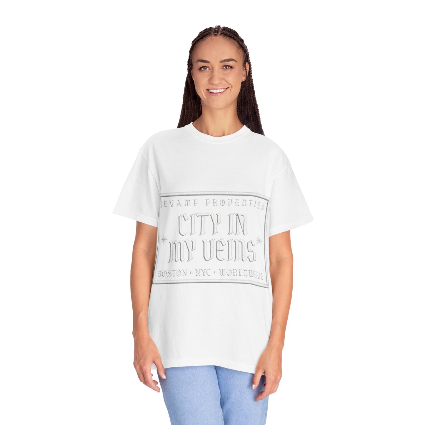 City In My Veins T‑Shirt — Vintage Cityscape Tee (Boston • NYC • Manchester)