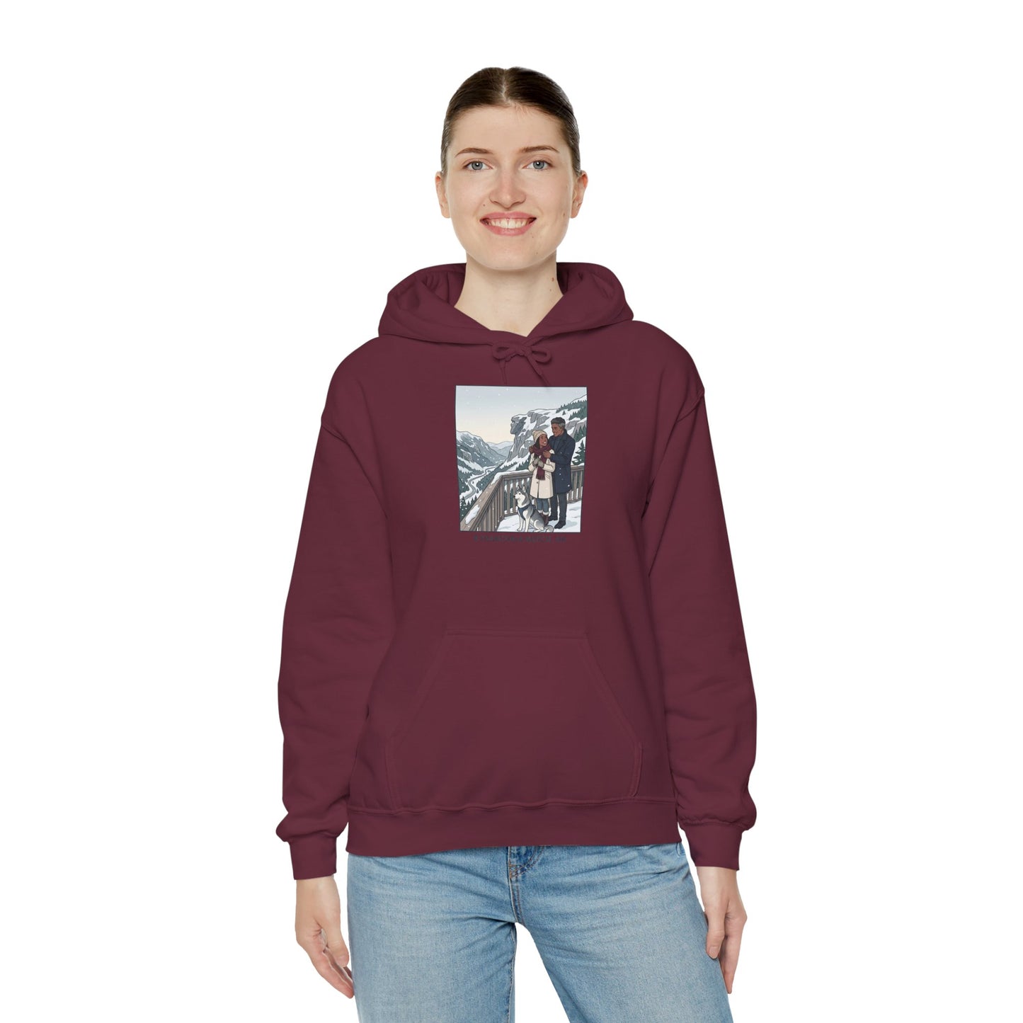 Winter Couple Photo Hoodie — Vintage Alps Travel Graphic Sweatshirt