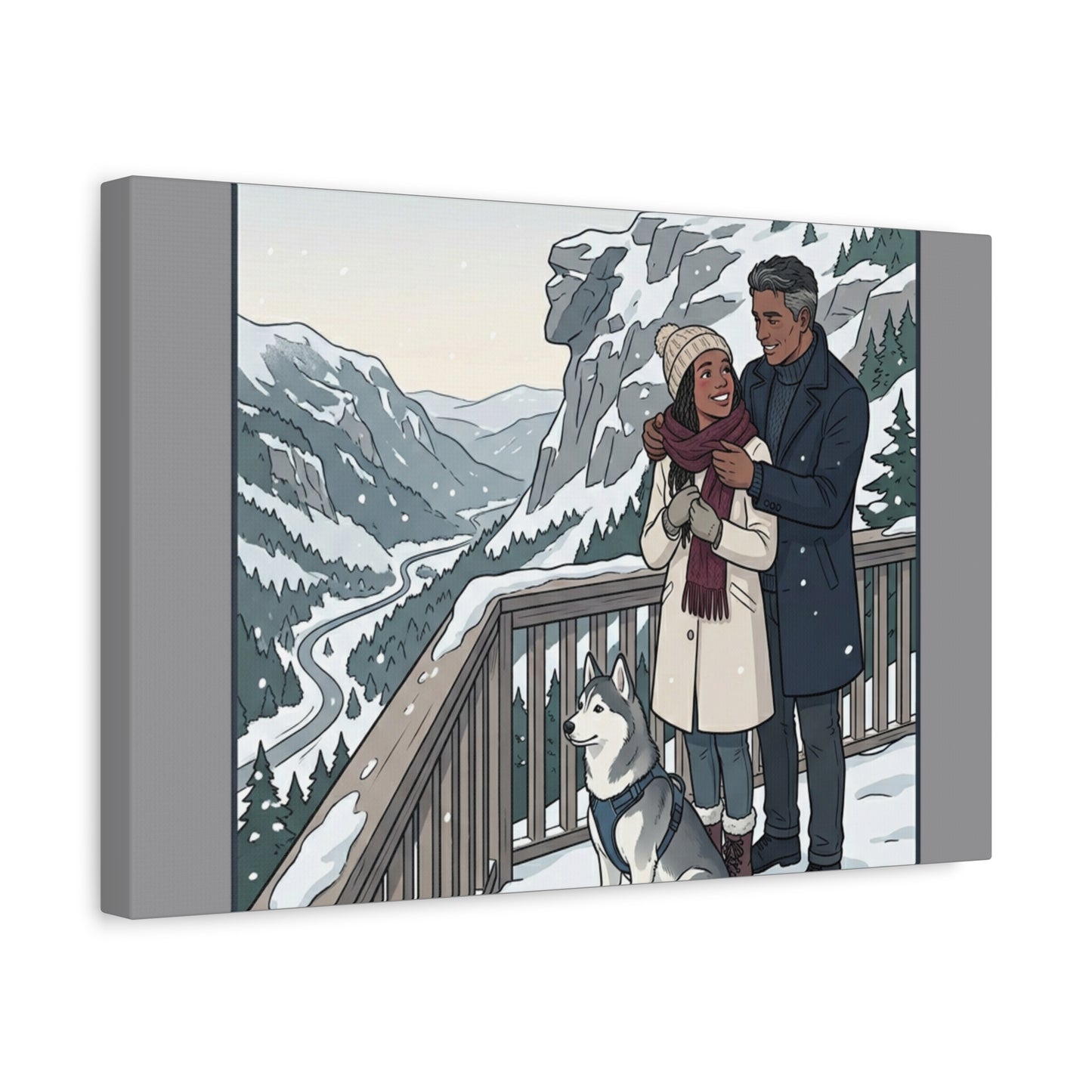 Franconia Notch Winter Couple Canvas Wall Art — Scenic New Hampshire Snowy Overlook Print