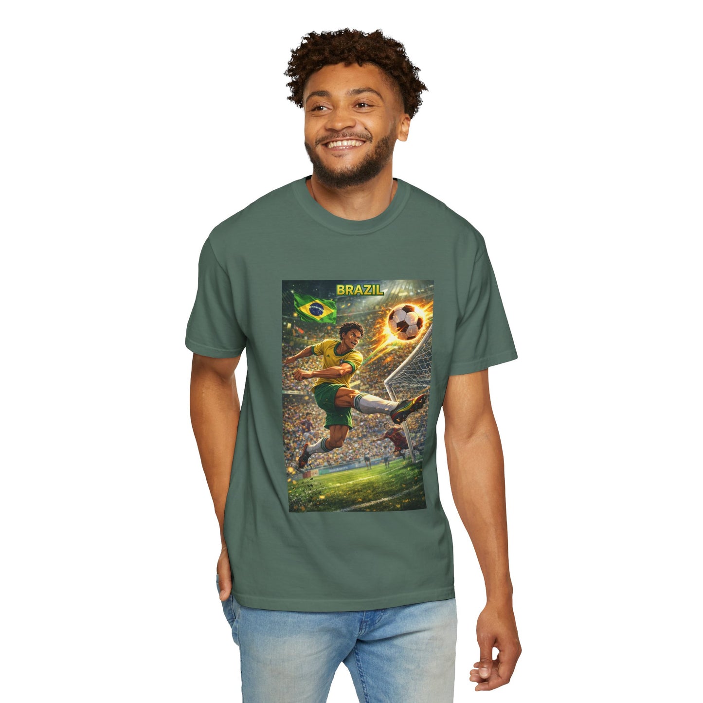 Brazil Soccer T-Shirt – Vintage Player Kick Graphic (Brazil)