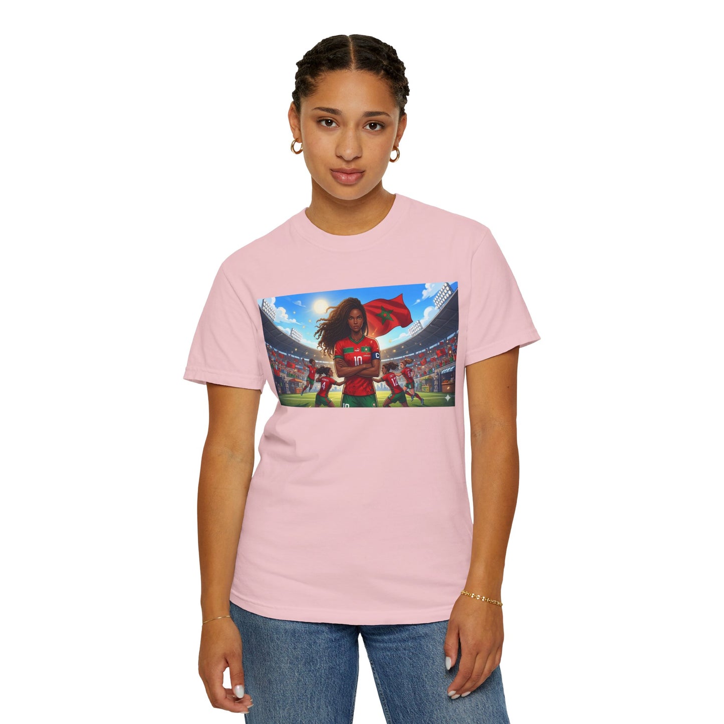 Morocco Soccer Champion Graphic T-Shirt — Inspiring Women’s Football Stadium Design