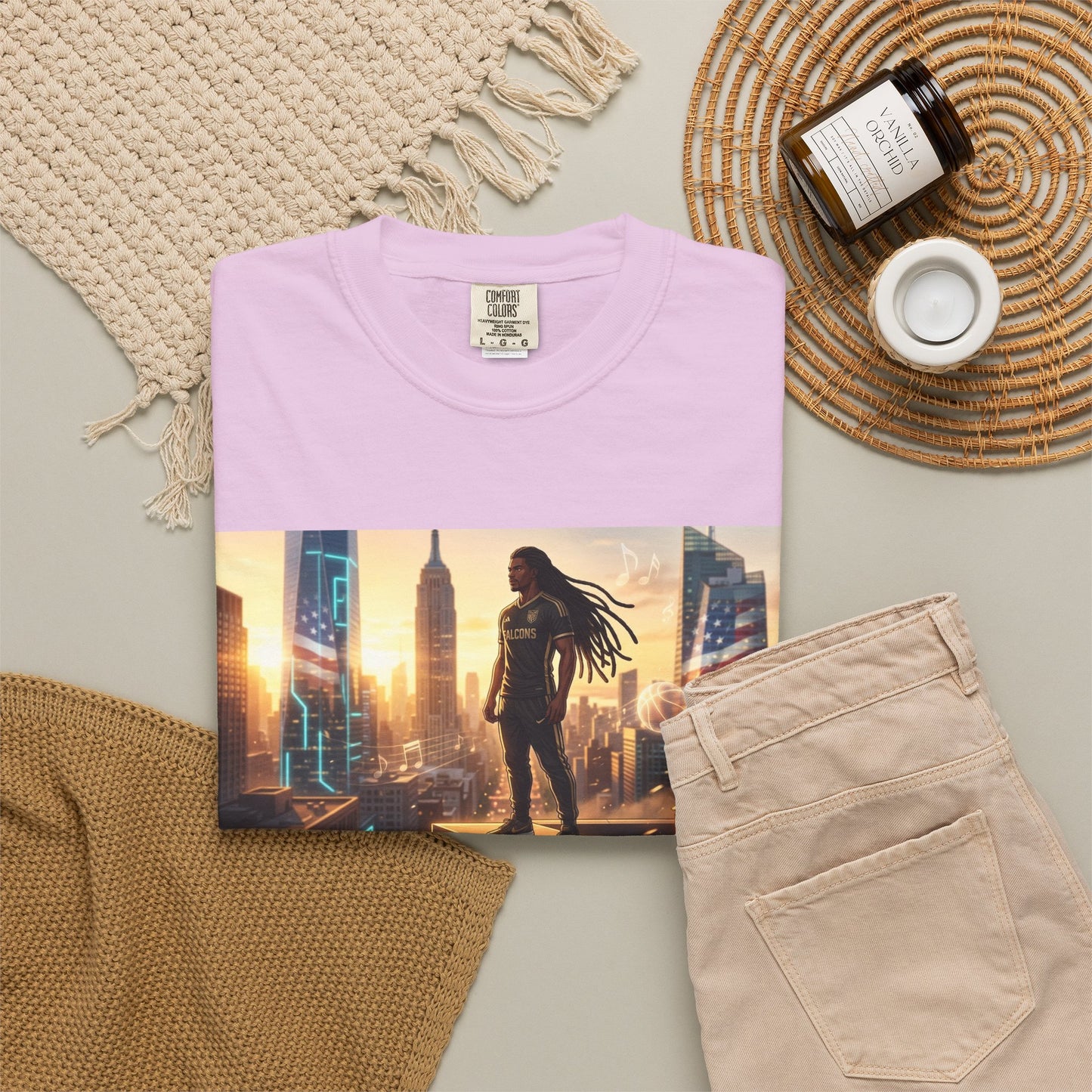 Cyberpunk Cityscape T-Shirt — Silhouette Hero at Sunset