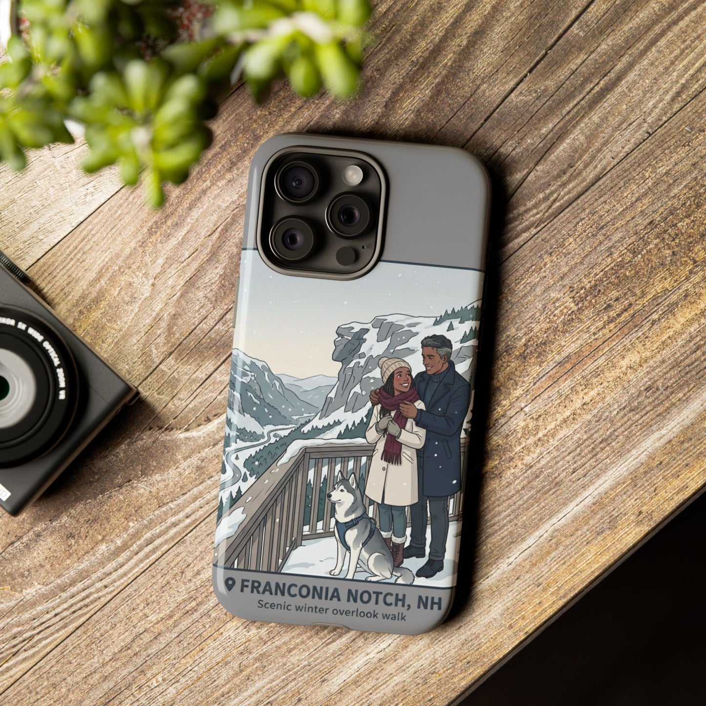 Winter Scenic Phone Case — Franconia Notch NH Couples & Husky Design