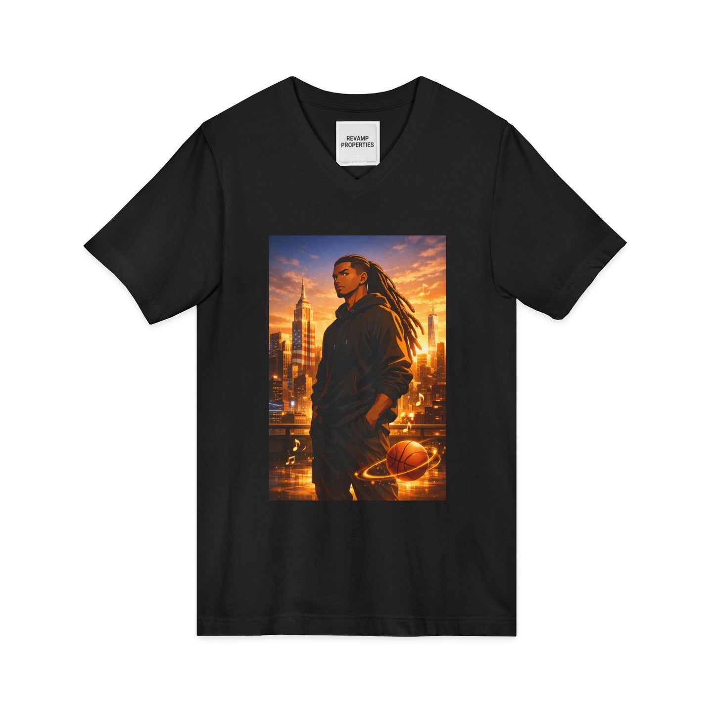 Dreadlocks Sunset Cityscape V-Neck Tee