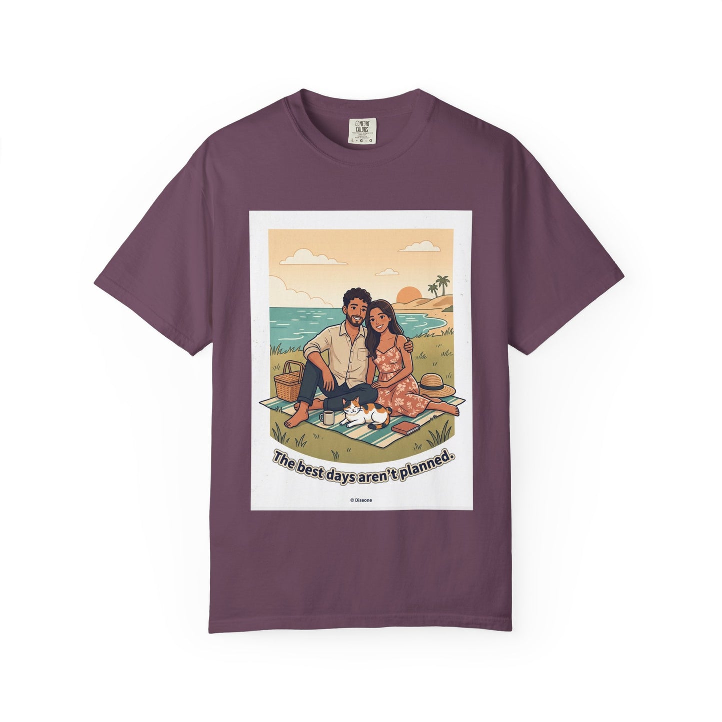 Beach Picnic Couple T‑Shirt — “The best days aren’t planned.” Relaxed Vacation Tee