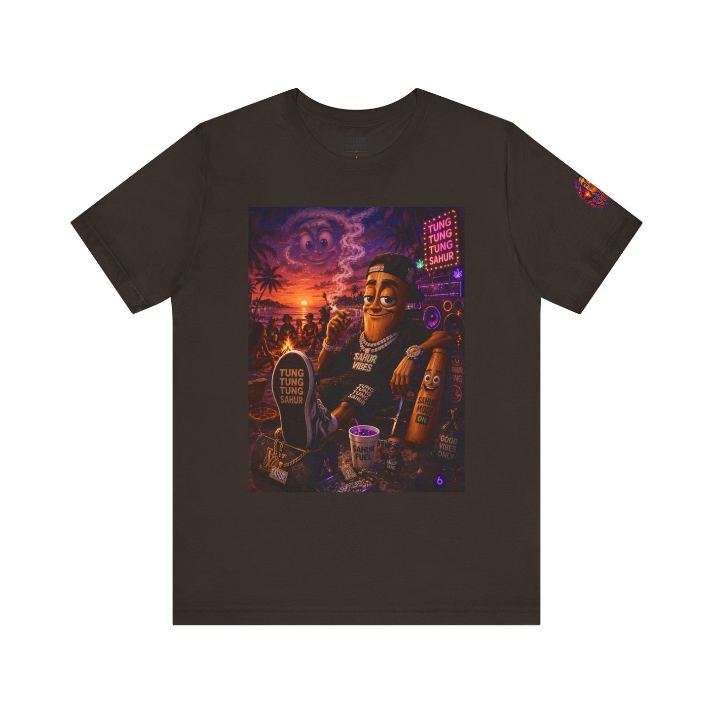 Tung Tung Tung Sahur Laid-Back Nightlife Graphic Tee — "Things Take Time" Urban Cartoon Design
