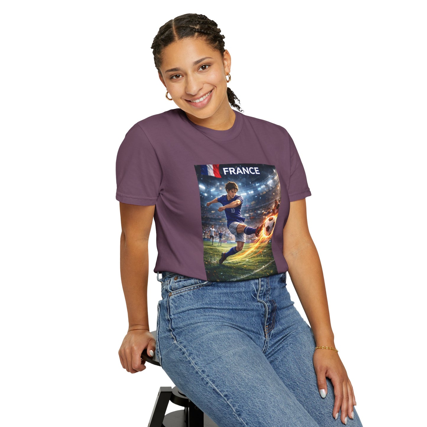 France Soccer Player Graphic T-Shirt — Football Kick Stadium Design