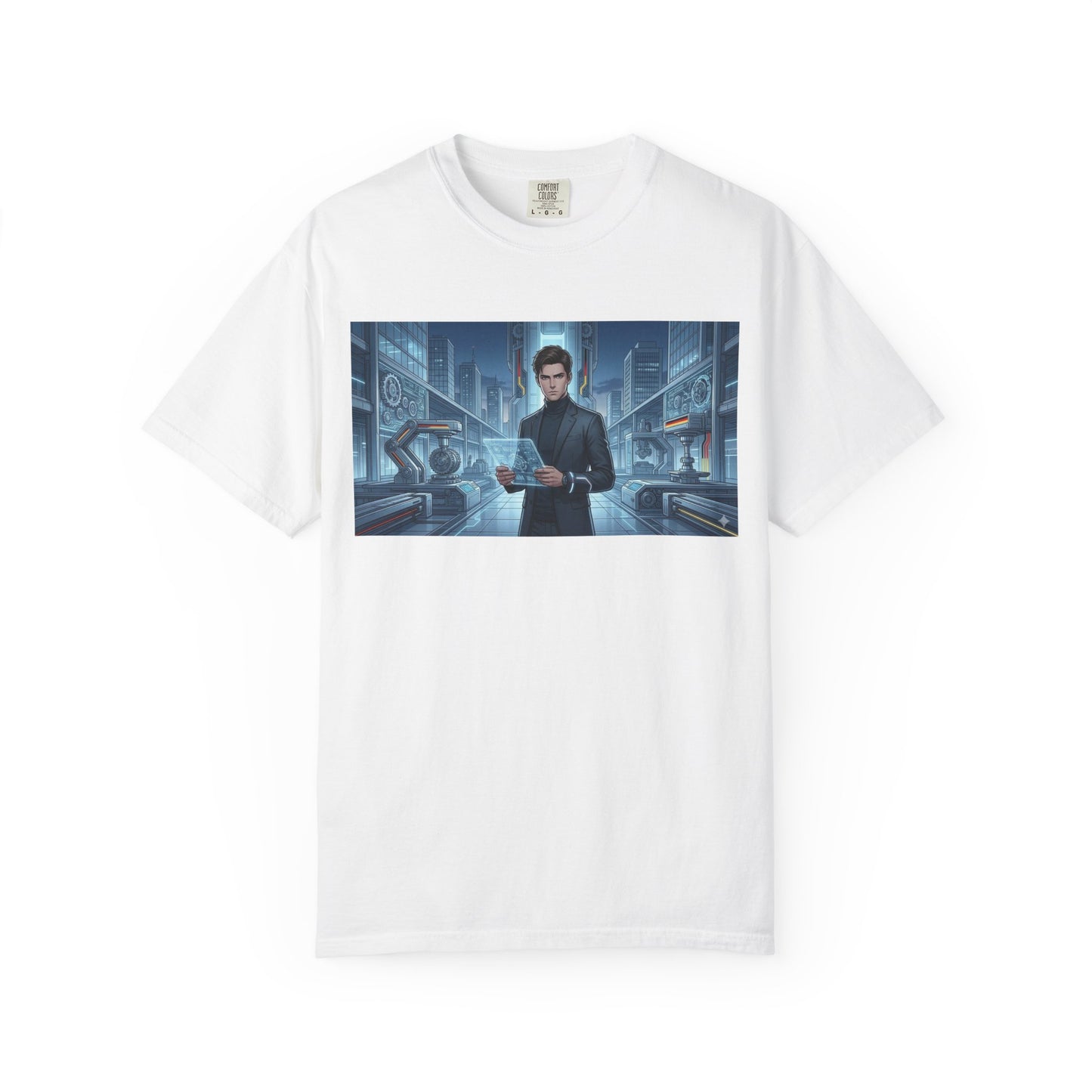 Cyberpunk Detective T-Shirt — Futuristic Noir Cityscape Graphic Tee