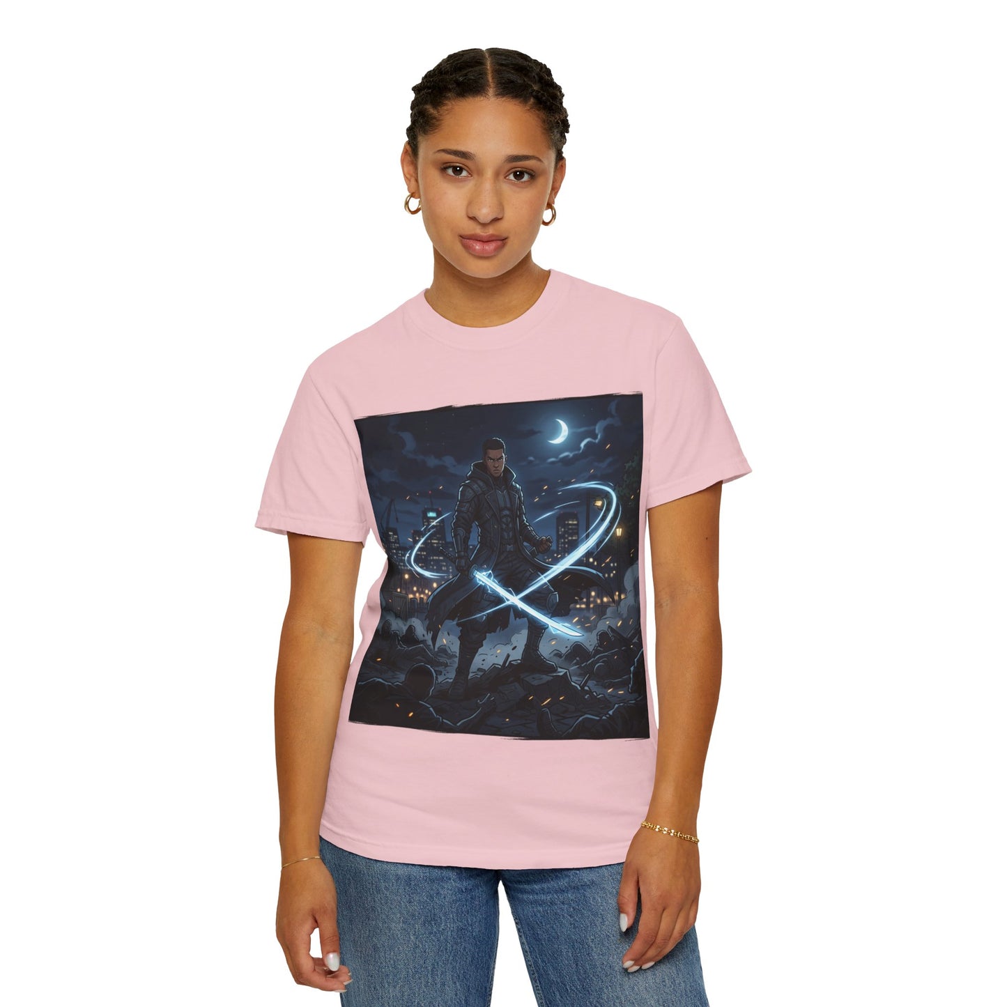 Urban Night Warrior T-Shirt — Neon Samurai Cityscape