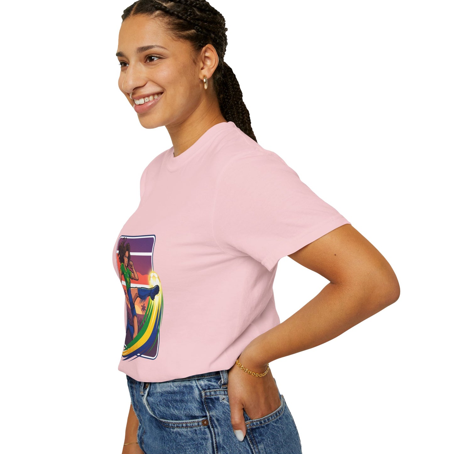 Surfing Sunset T-Shirt — Girl Surfer Rainbow Wave Graphic Tee