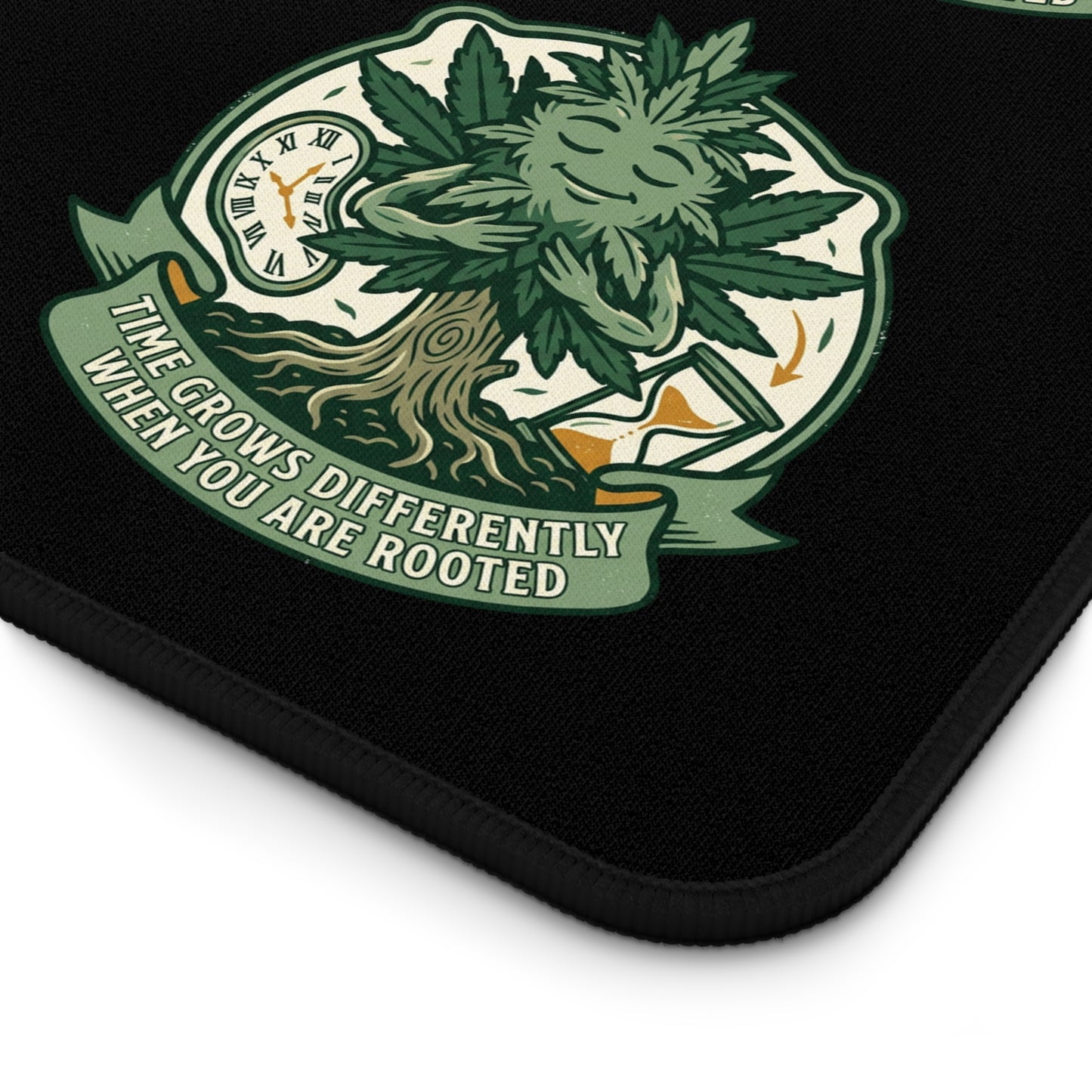 Botanical Crest Desk Mat — Repeating Green Plant Emblem Mouse Pad