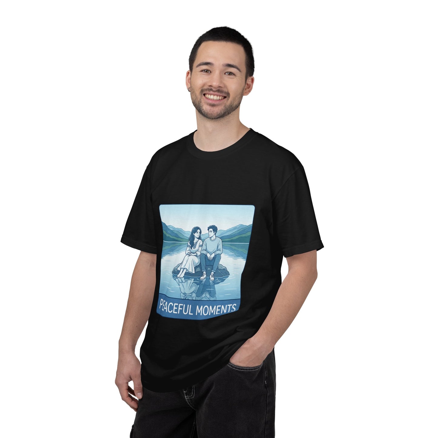 Peaceful Moments Tee — Couple Sitting by Lake Graphic T-Shirt