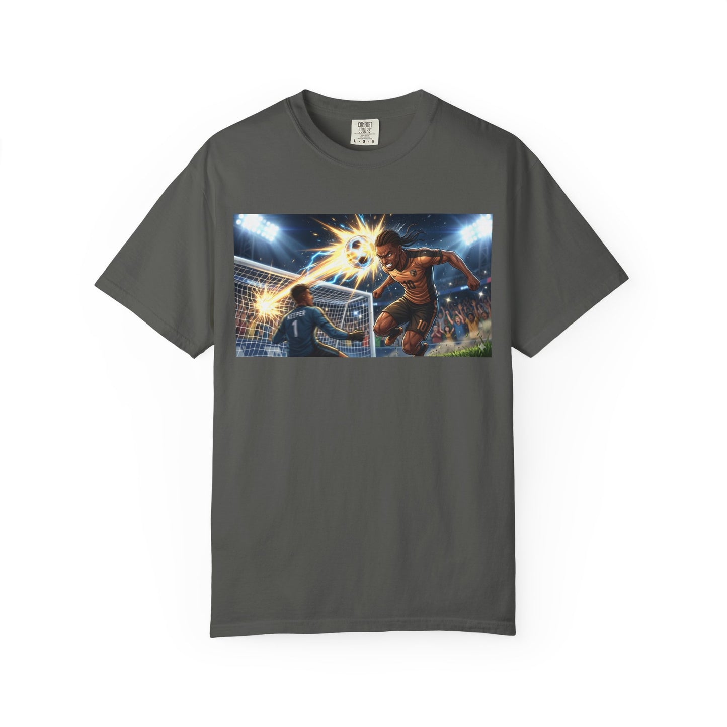 Soccer Goal Celebration T-Shirt — Action Football Scene Graphic Tee