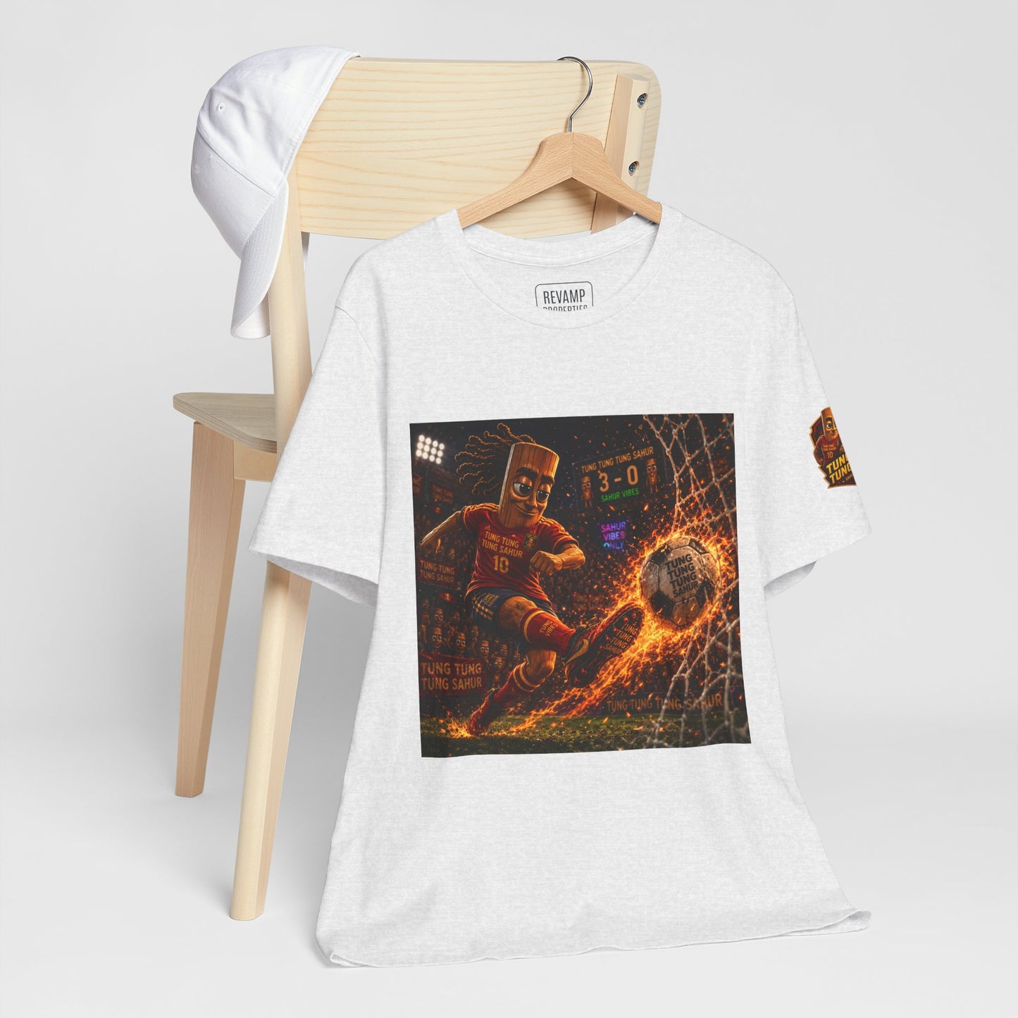 Tung Tung Tung Sahur Soccer Kick Firestorm Graphic Tee — ‘Goal’ Animated Kick Design