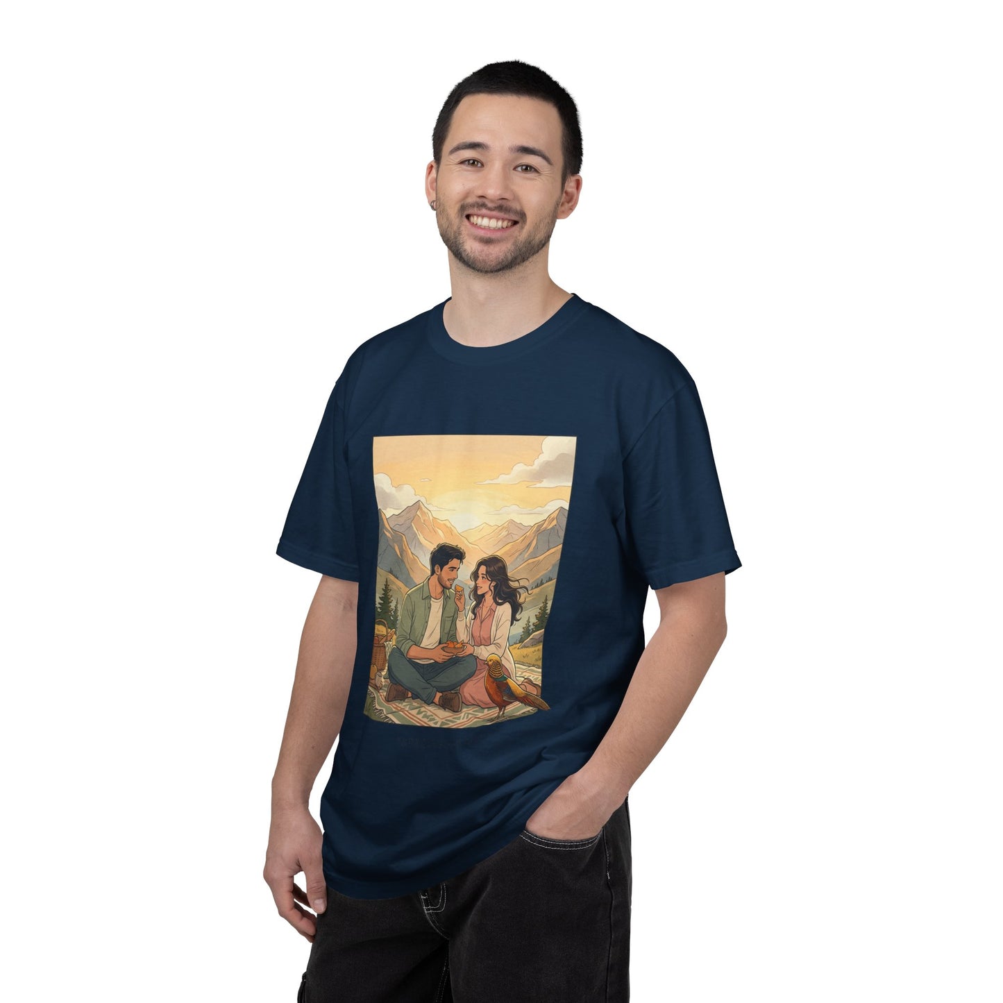 Couples Mountain Picnic T-Shirt — 'Opening Up' Scenic Graphic Tee