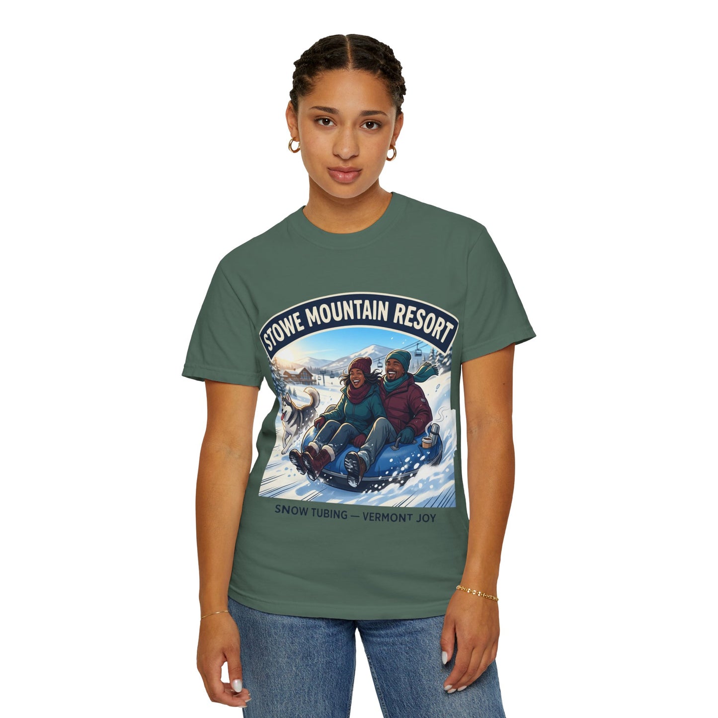 Stowe Mountain Resort Snow Tubing T-Shirt — "Vermont Joy" Winter Apparel