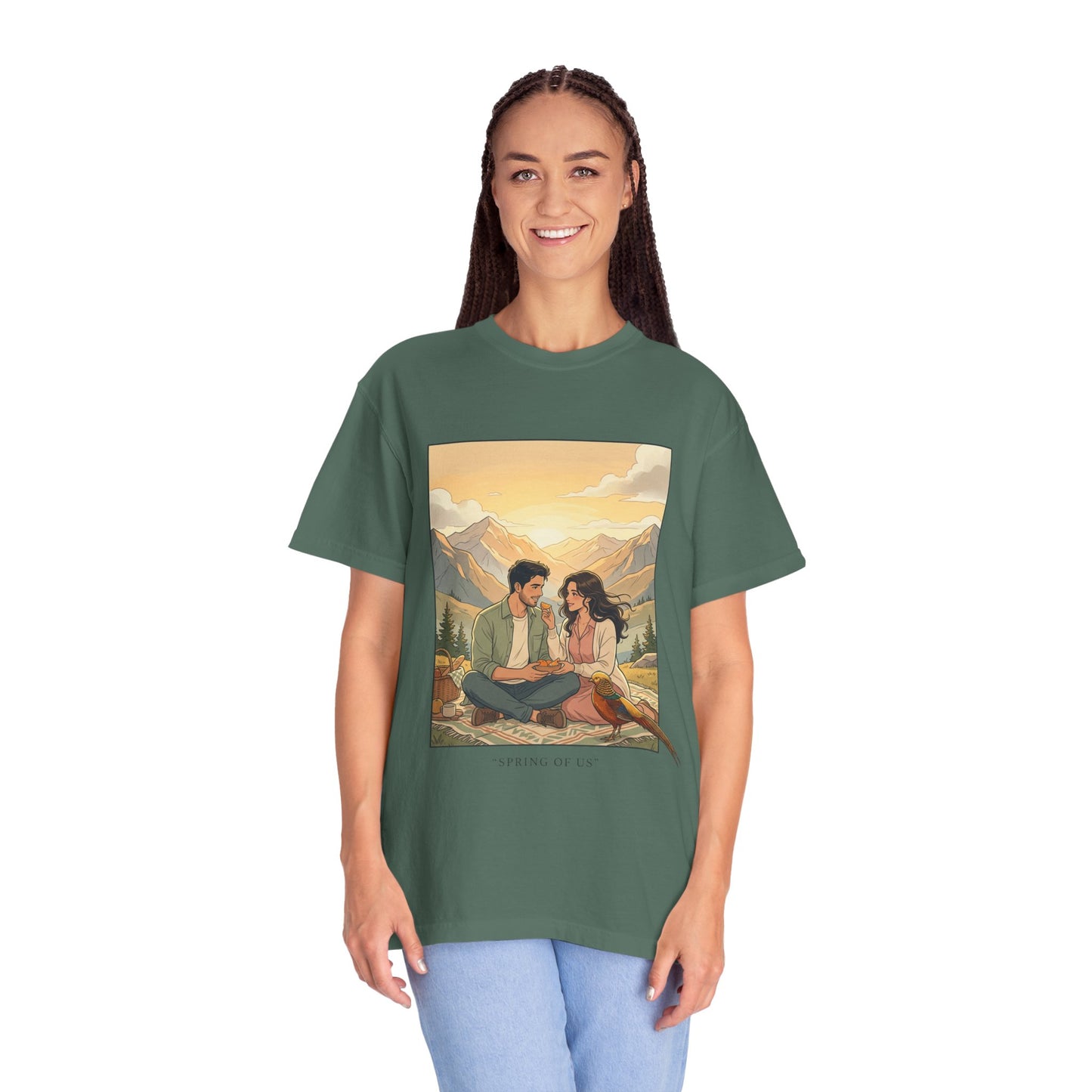 Couples Mountain Picnic T-Shirt — 'Opening Up' Scenic Graphic Tee