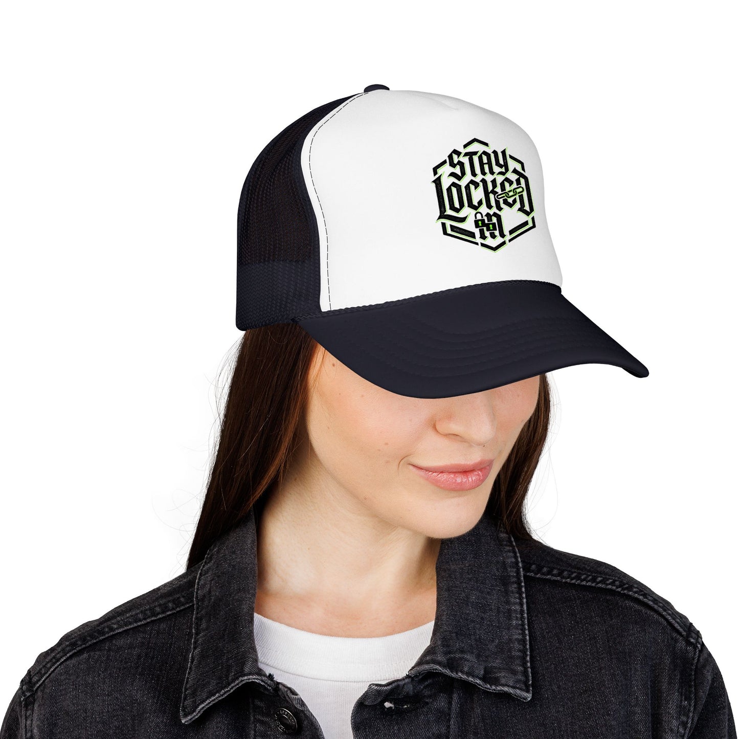 Trucker Hat – Neon 'Stay Lucked In' Embroidered Mesh Cap