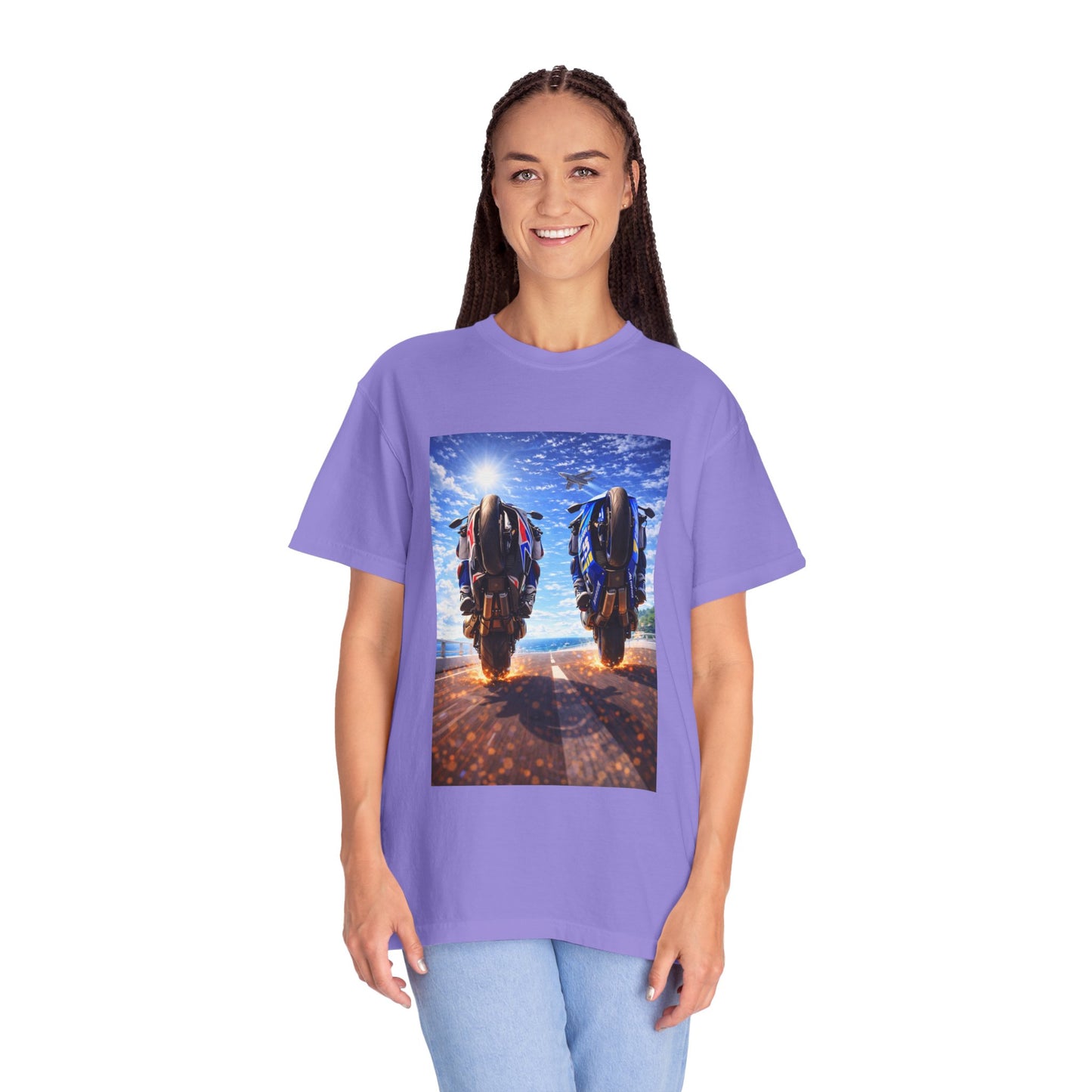 Motorcycle Sunset T-Shirt — Two Bikes Riding Into the Horizon