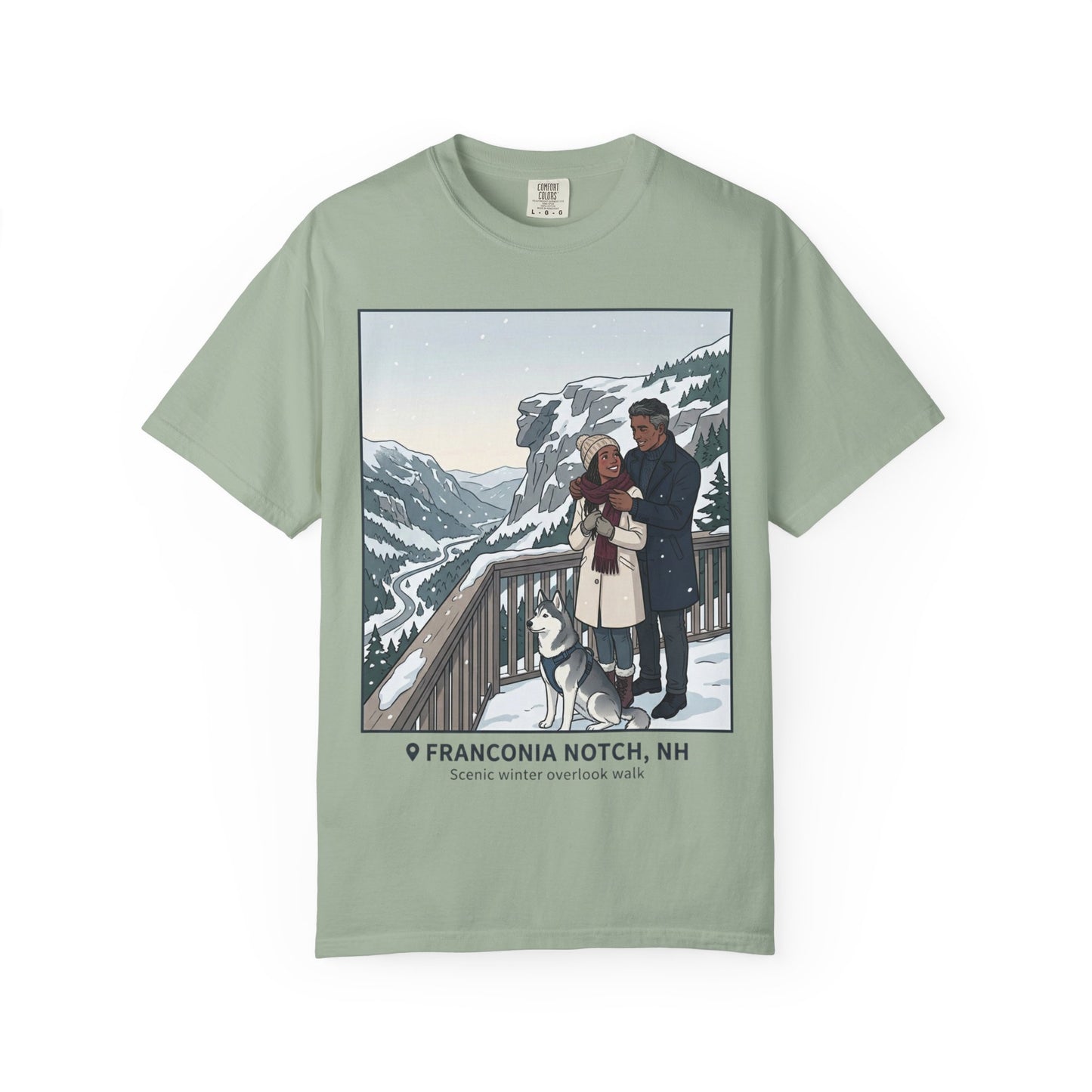 Franconia Notch NH Winter View T-Shirt — Scenic Couple & Husky Travel Tee