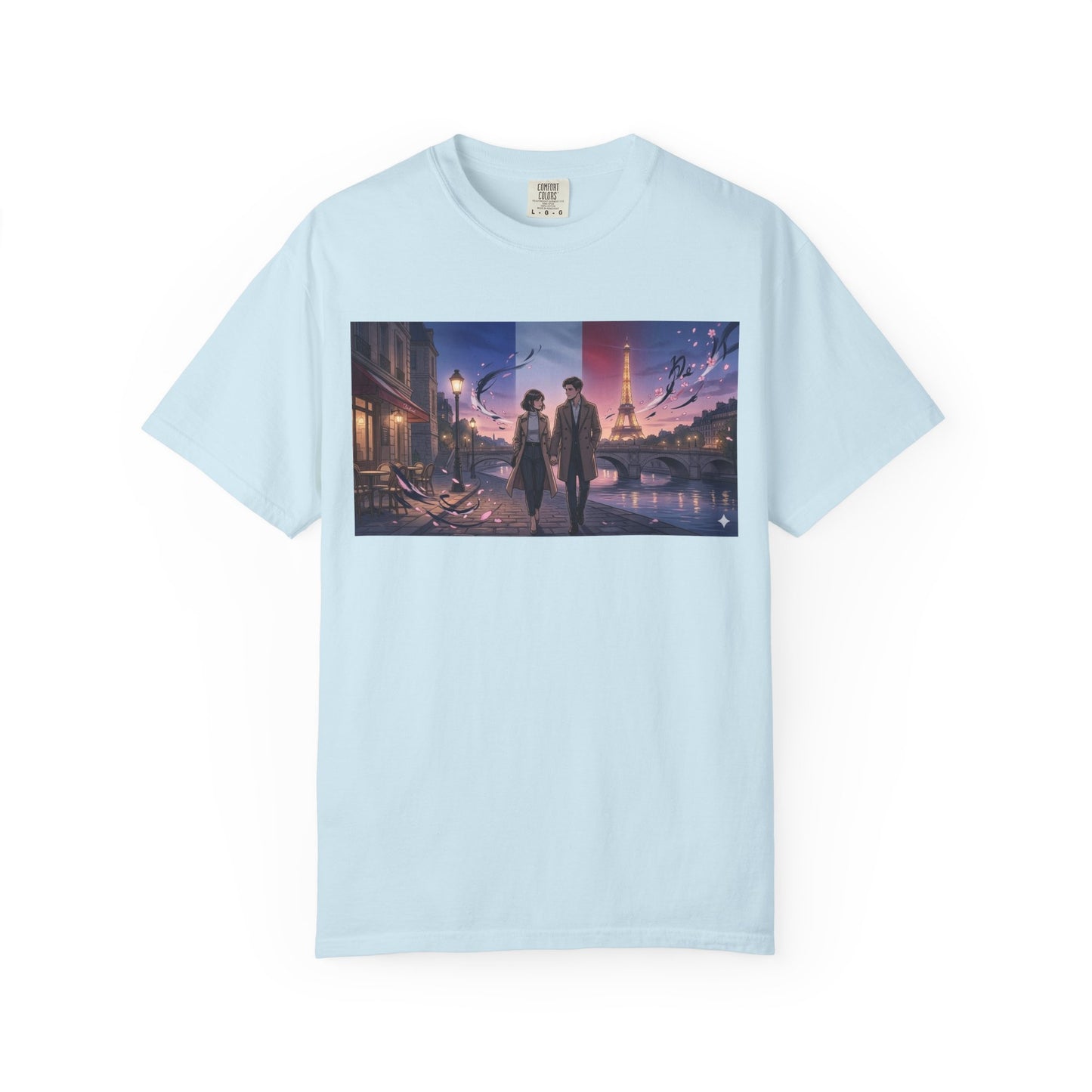 Couple Walking, Eiffel Tower - T-Shirt — Romantic Paris Nightscape Graphic Tee