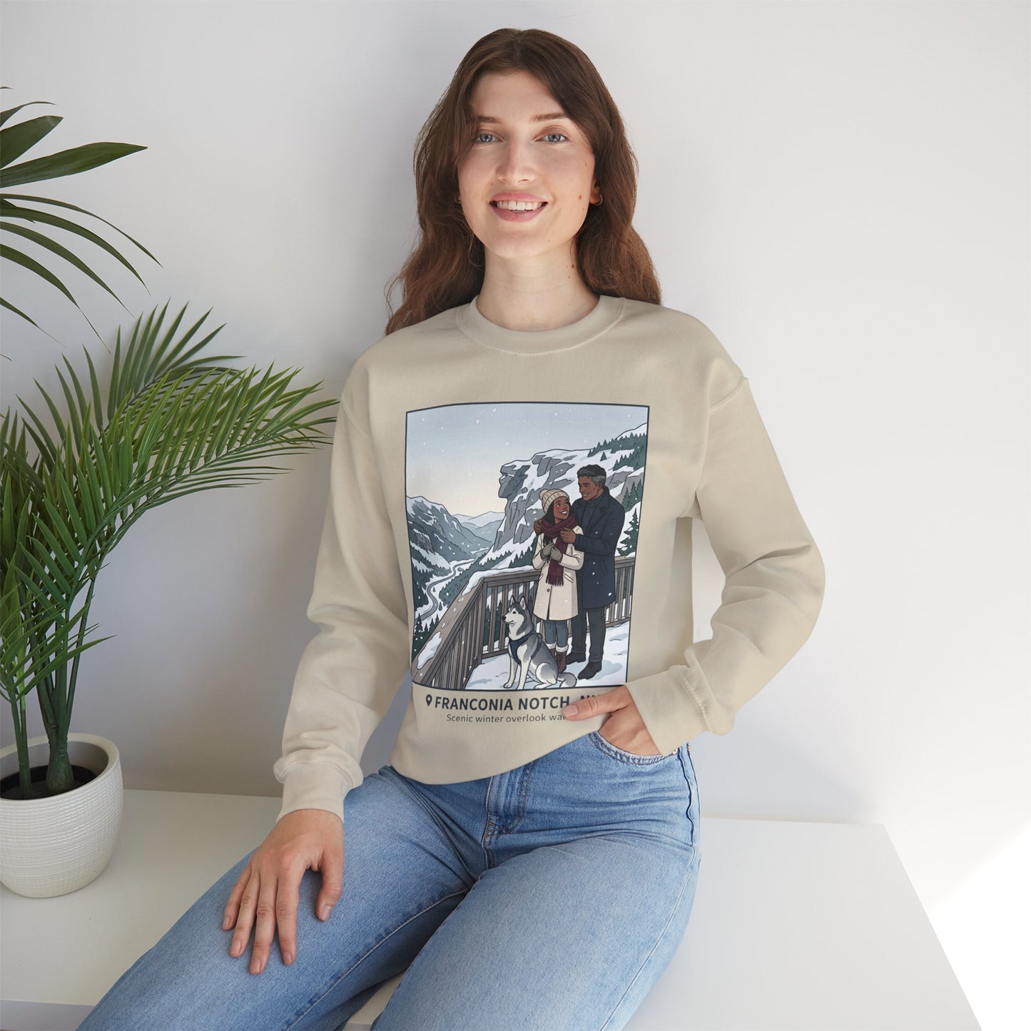 Crewneck Sweatshirt — Franconia Notch Winter Couple Scenic Graphic