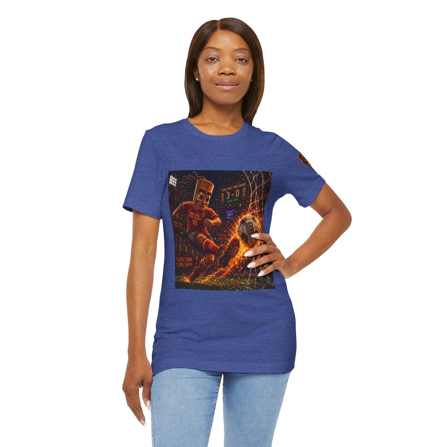Tung Tung Tung Sahur Soccer Kick Firestorm Graphic Tee — ‘Goal’ Animated Kick Design