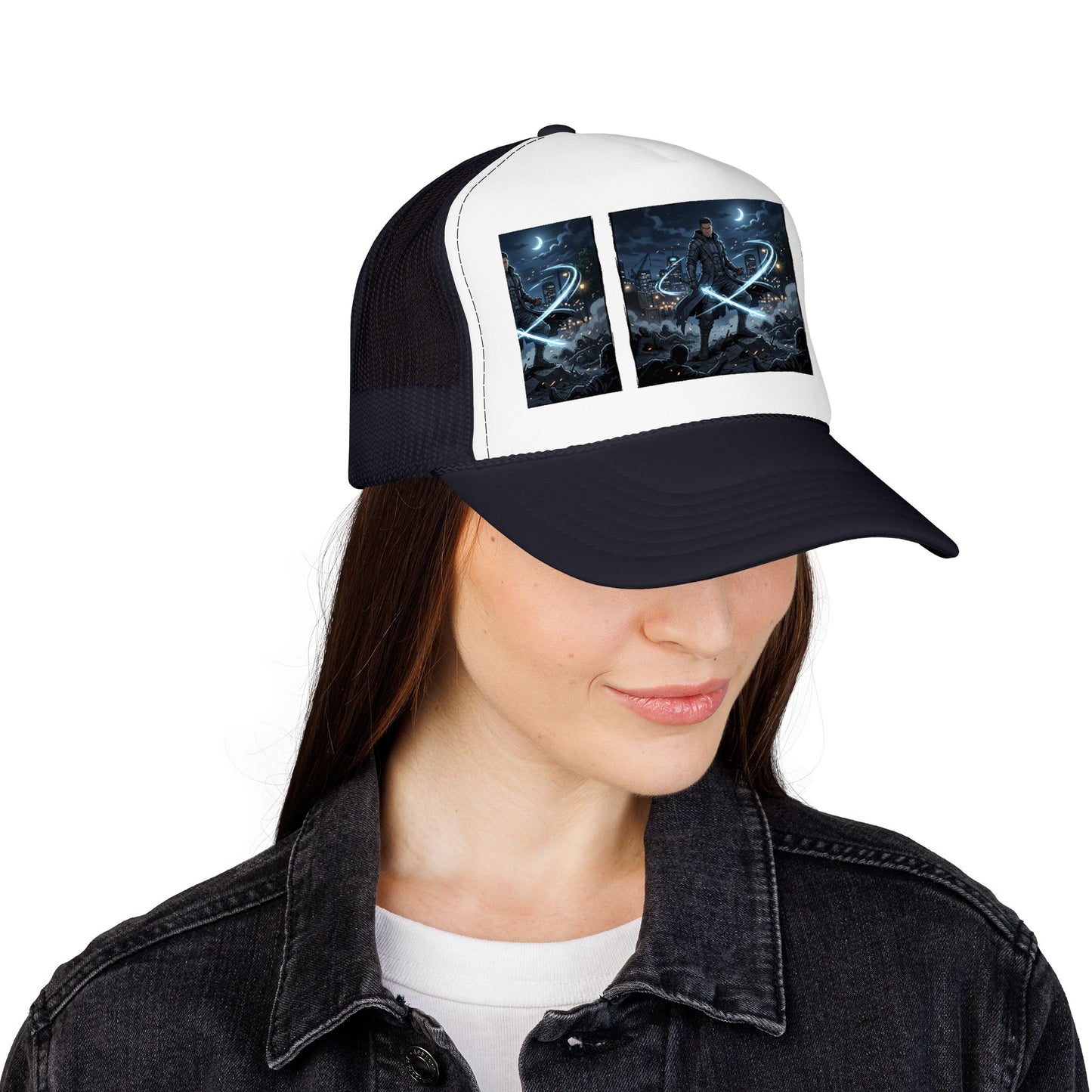 Trucker Hat — Neon Samurai Triptych Foam Trucker Cap