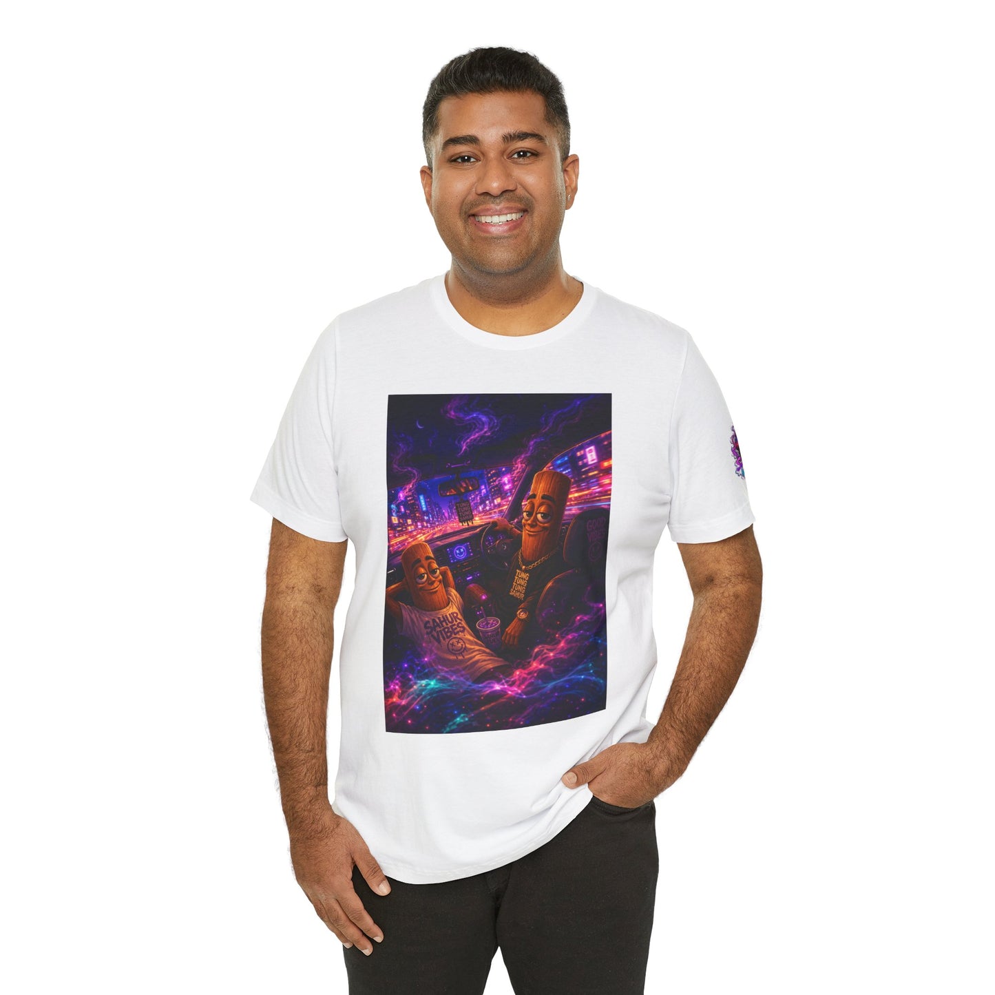 Tung Tung Tung Sahur Who Ride Like Us T-Shirt — Night Cruise Vaporwave Graphic Tee