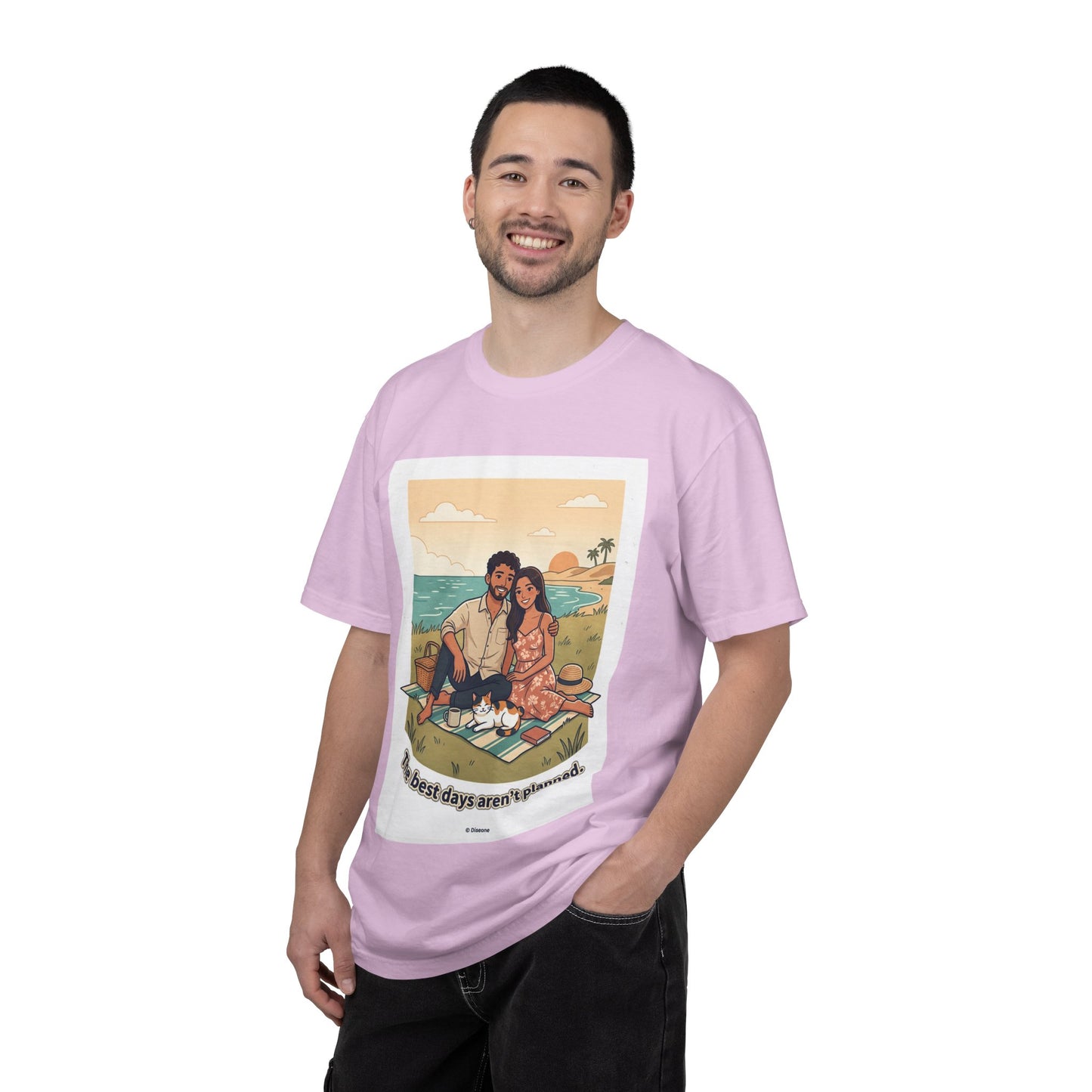 Beach Picnic Couple T‑Shirt — “The best days aren’t planned.” Relaxed Vacation Tee