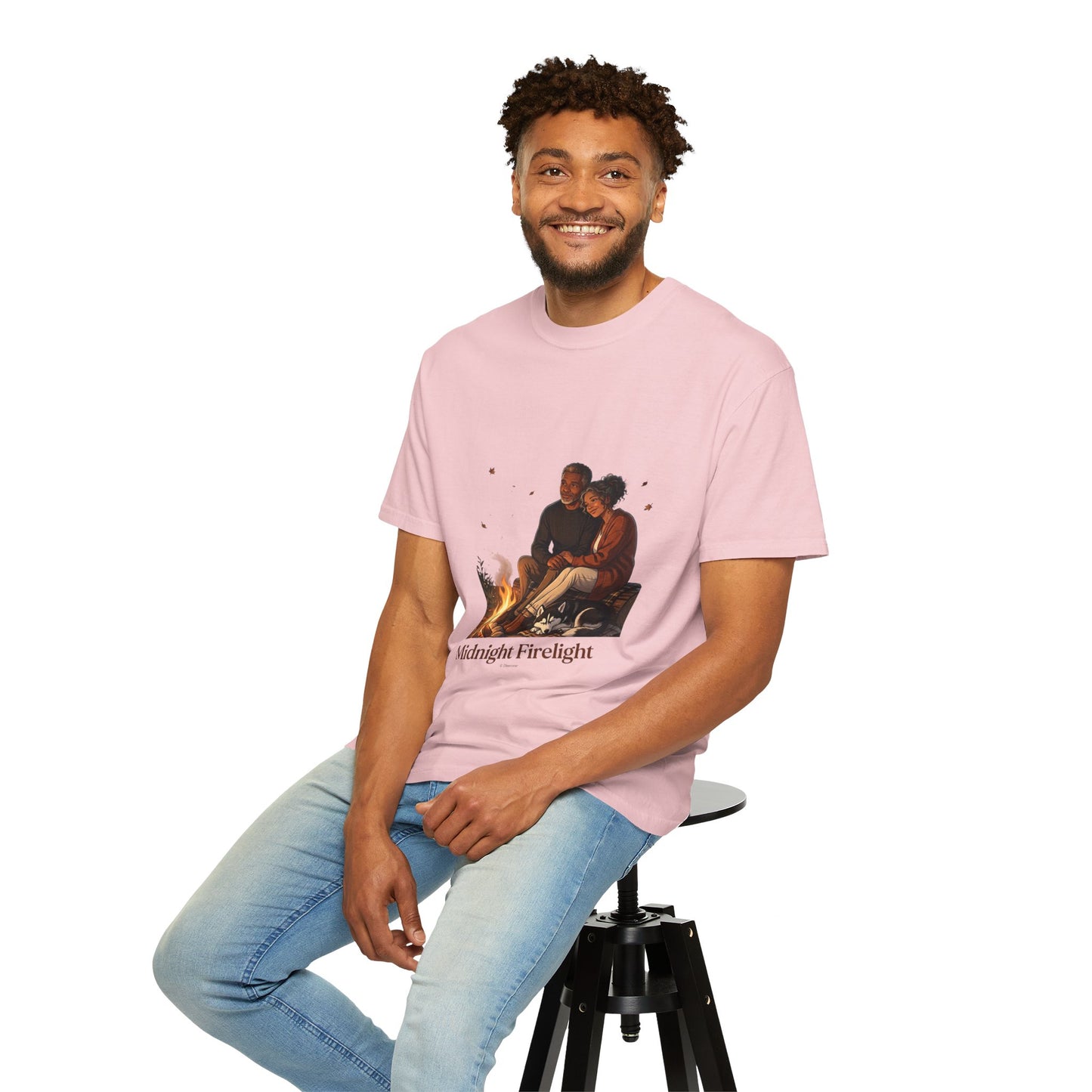Midnight Firelight T-Shirt — Cozy Couple Campfire Graphic Tee