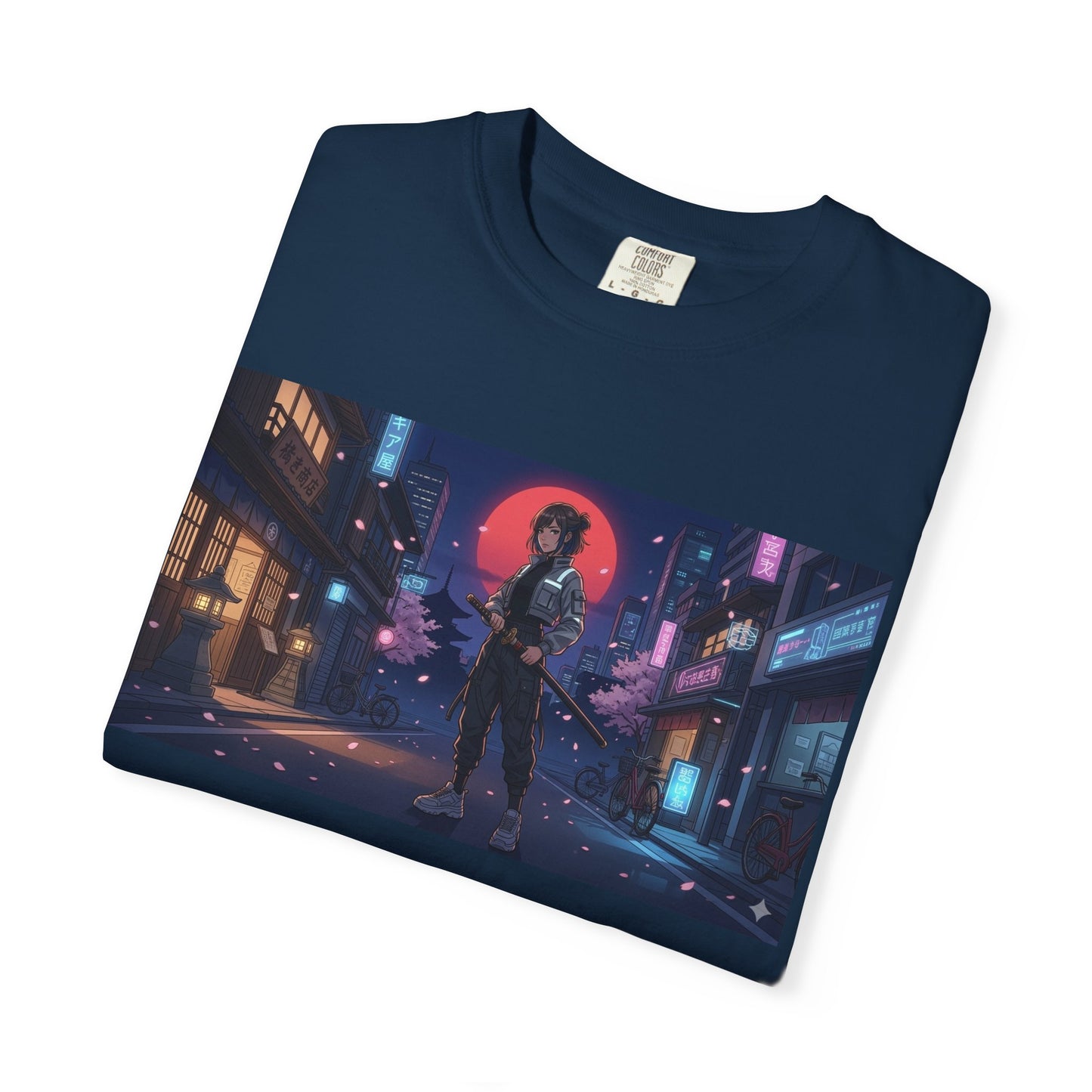 Cyberpunk Samurai T-Shirt — Neon Night Street Art Tee