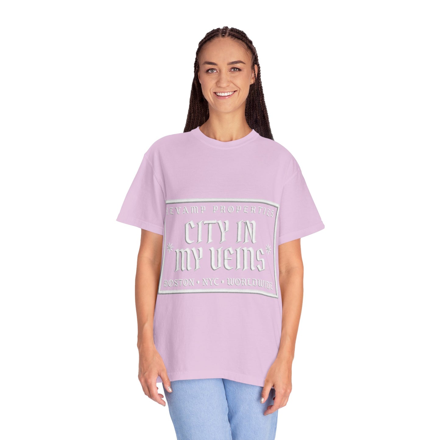 City In My Veins T‑Shirt — Vintage Cityscape Tee (Boston • NYC • Manchester)