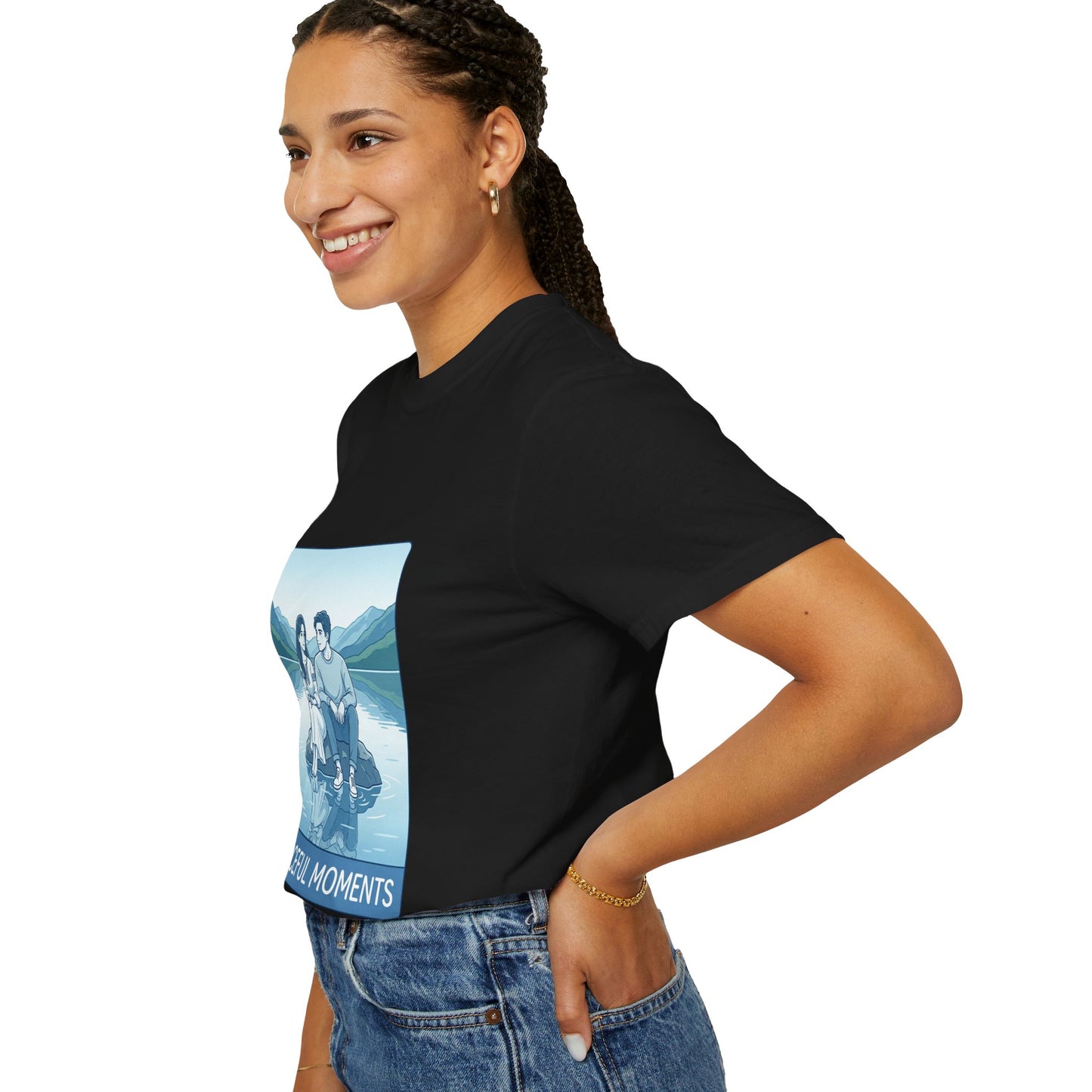Peaceful Moments Tee — Couple Sitting by Lake Graphic T-Shirt