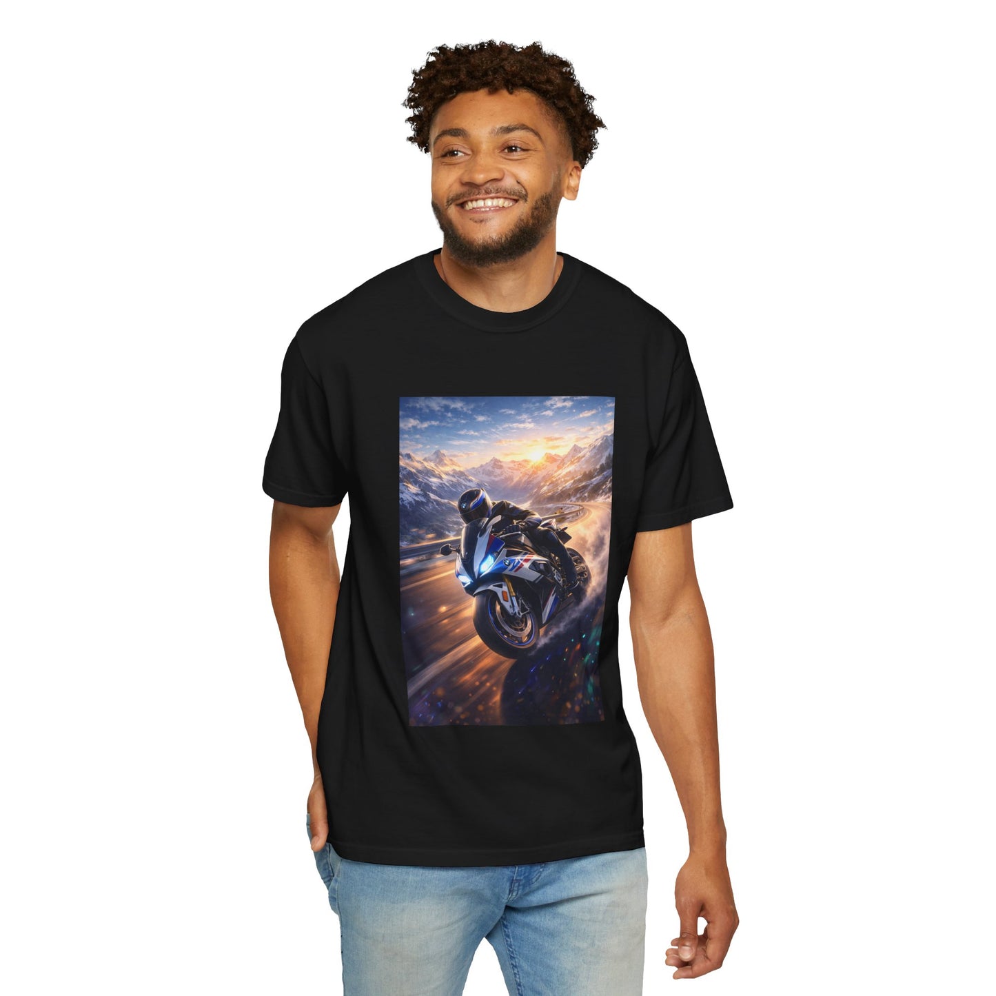 BMW S1000RR ALPINE GHOST RIDE - T‑Shirt — Sportbike Skyline Graphic Tee
