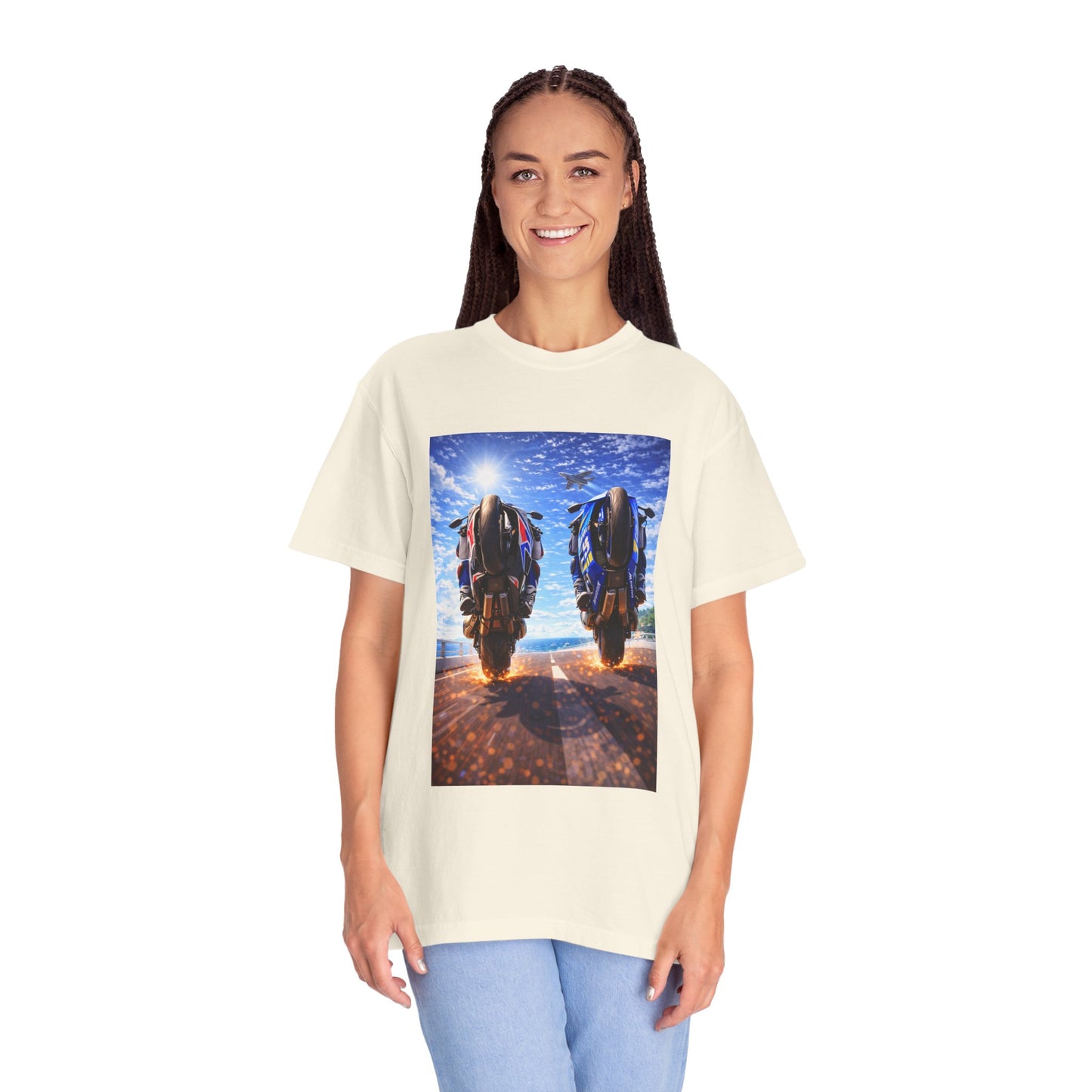 Motorcycle Sunset T-Shirt — Two Bikes Riding Into the Horizon