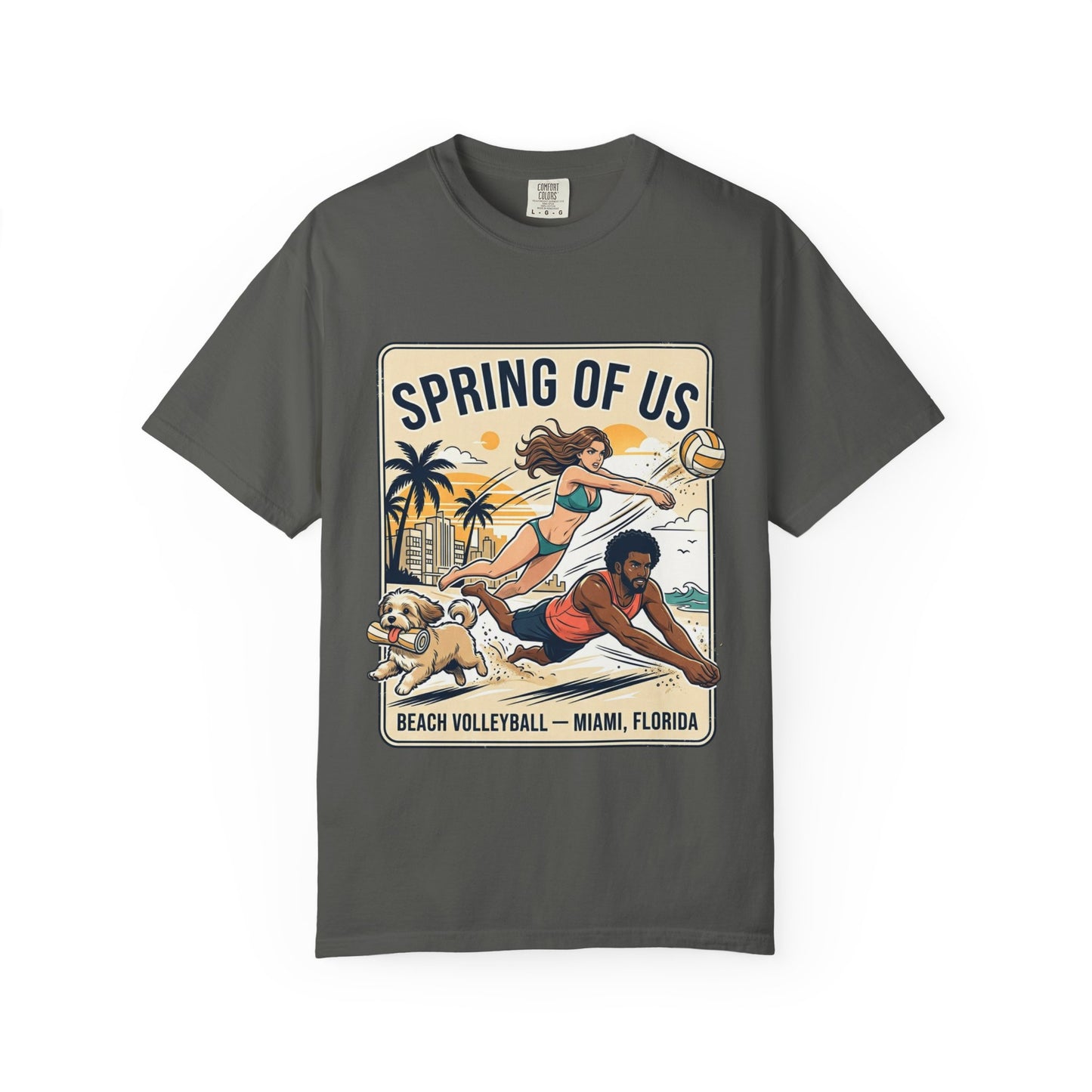 Spring of Us Beach Volleyball T-Shirt — Miami, Florida Retro Sun & Palm Tee